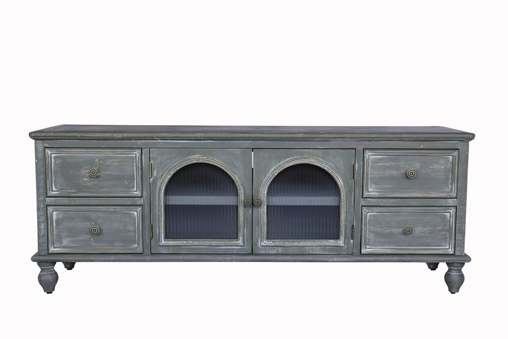 60" Farmhouse TV Stand with 4 Drawers & Glass Doors