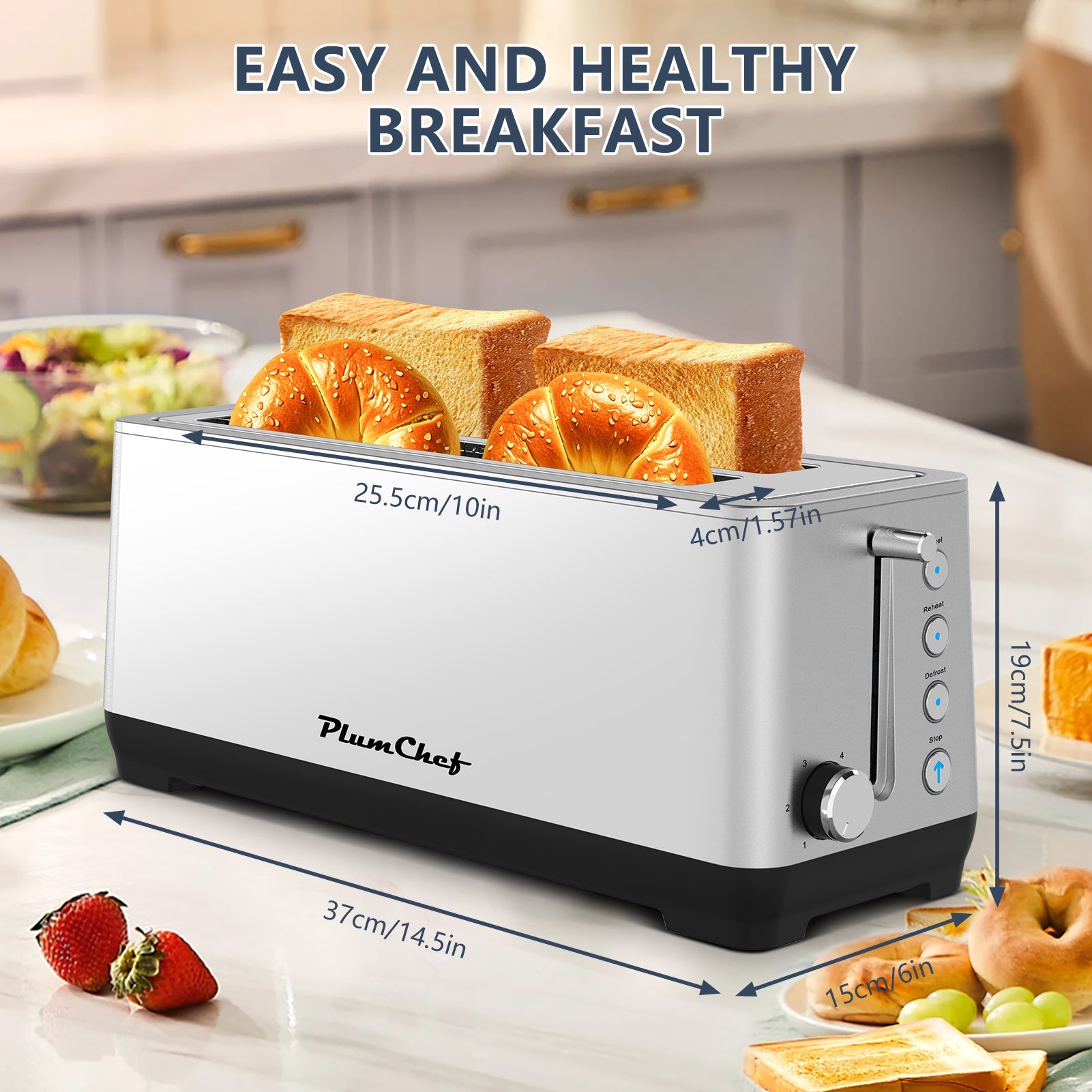 4-Slice Extra Wide Long Slot Toaster (Silver, 1500W)