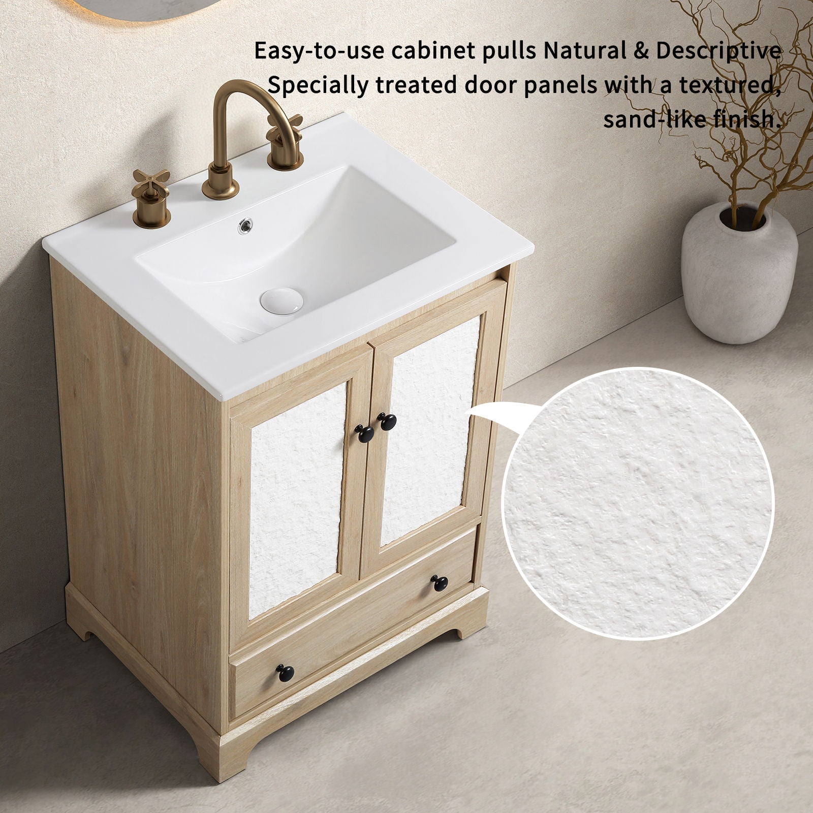 Bathroom Vanity With Basin, 1 Drawer Free Standing Storage - Brown