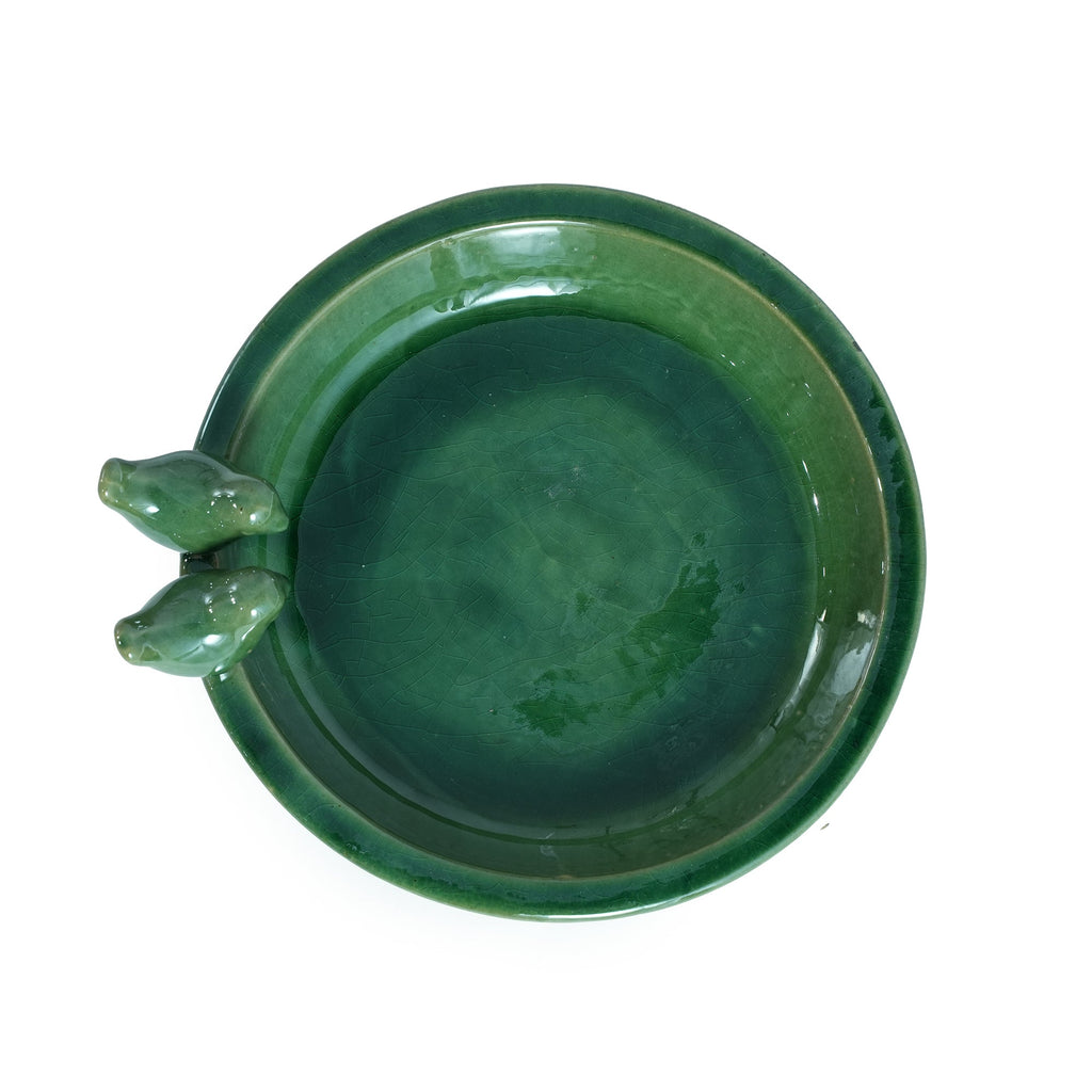 Handmade Ceramic Bird Bath, 11.8 Inch Olive