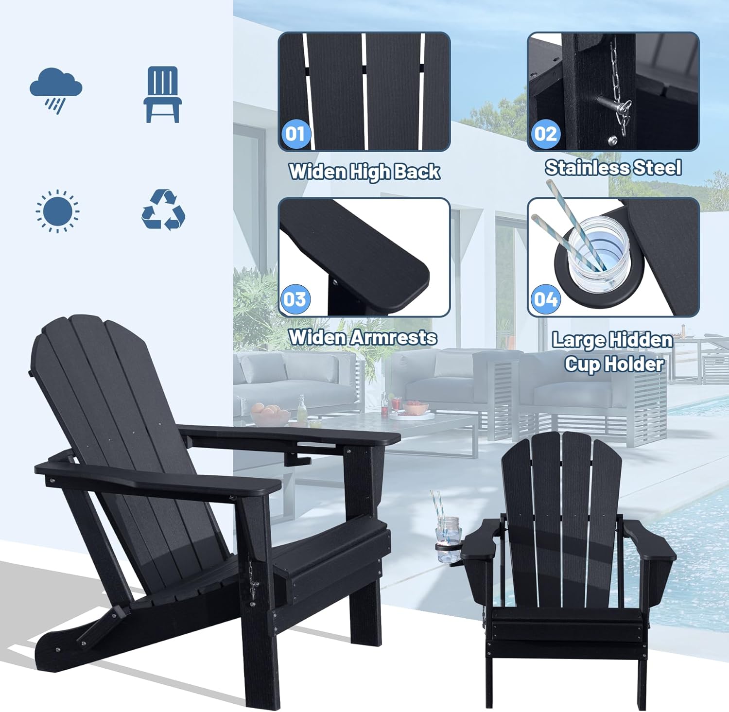Adirondack Chair, Plastic Adirondack Chairs, HDPE Adirondack Chair, Folding Adirondack Chairs,Outdoor Chairs with Cup
