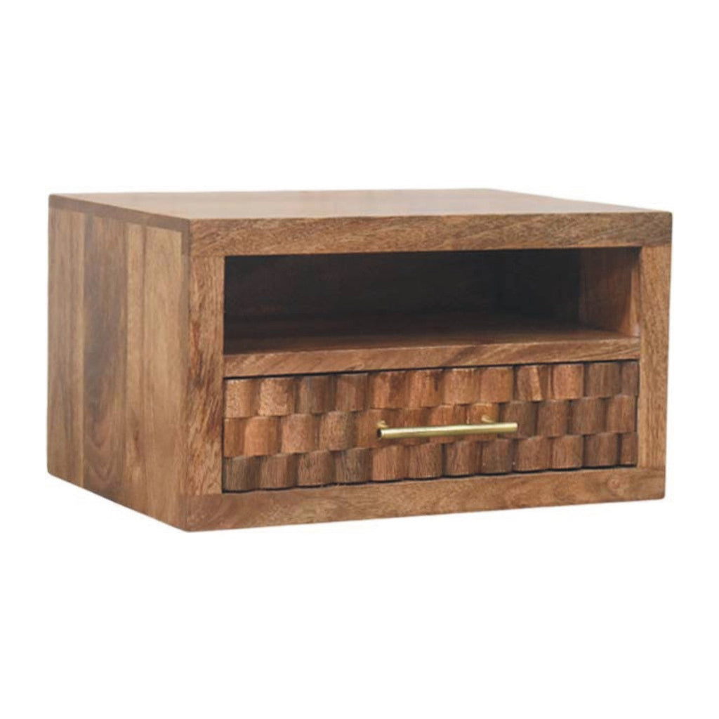 Solid Wood Arno Wall-Mounted Nightstand in Golden Teak