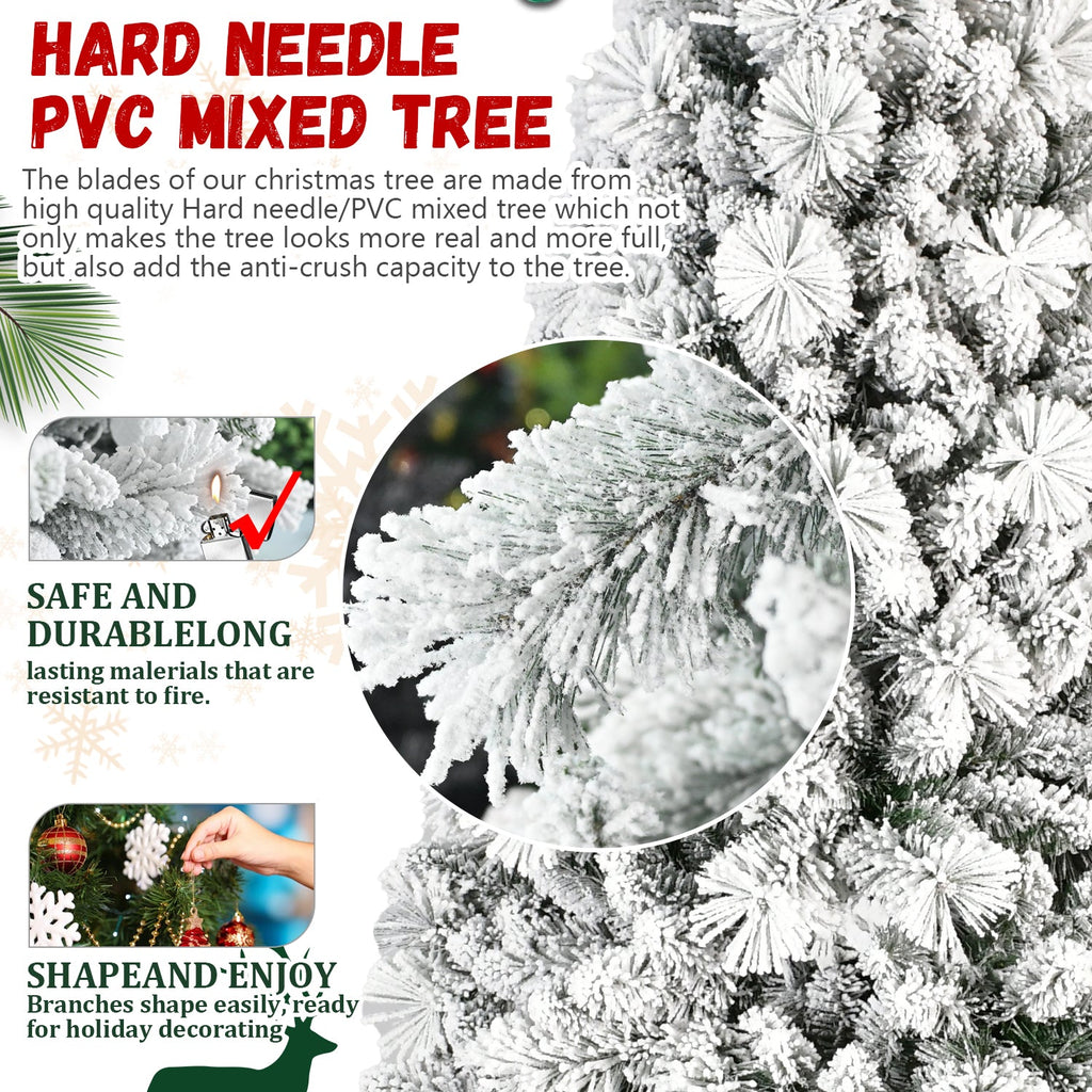 9FT Flocked Christmas Tree with 750 Warm LED Lights