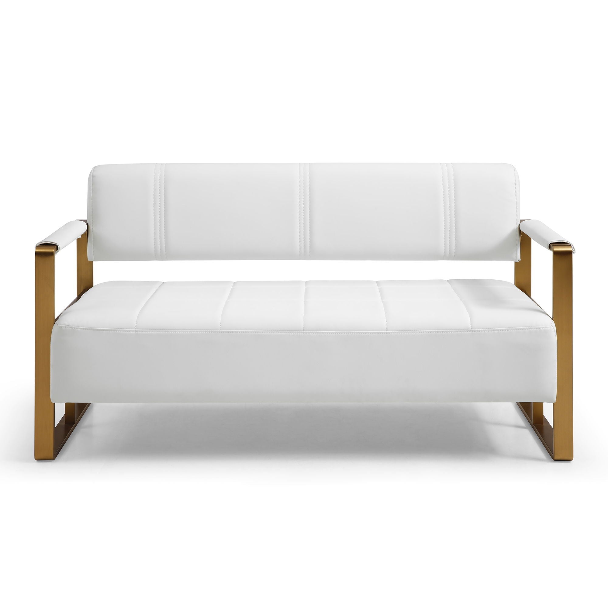 Modern Upholstery Accent Loveseat Sofa For Living Room 2 Seater With Metal Arms