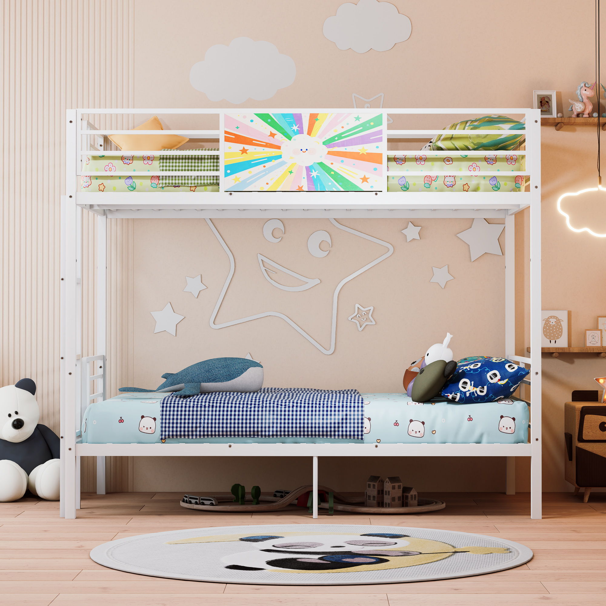 Bunk Bed, Convertible To 2 Separate Twin Size Beds & Full Length Guardrail & Ladder, No Box Spring Needed - White