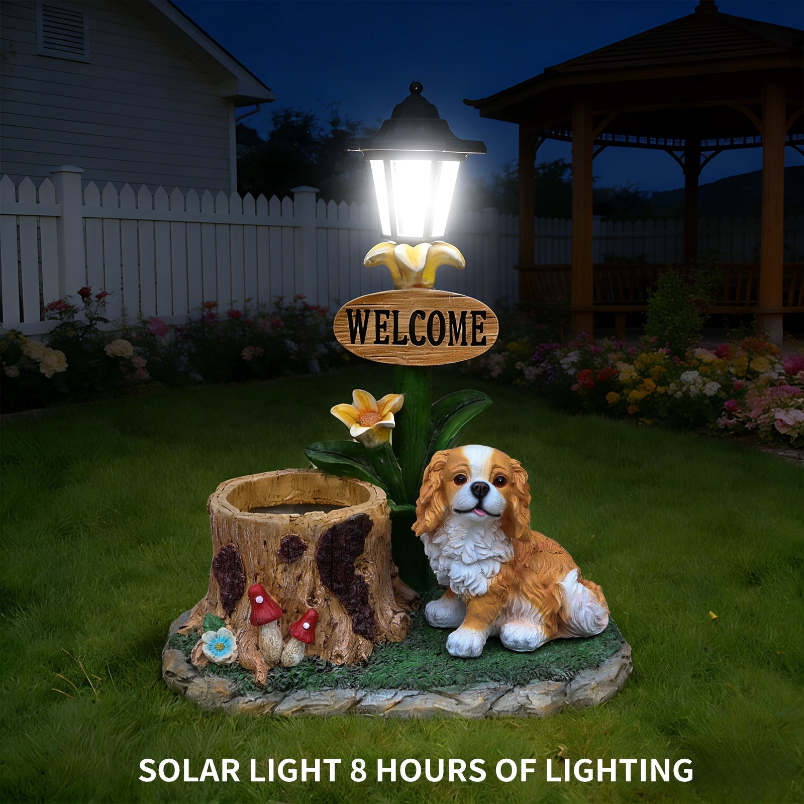Sitting Dog Solar Lantern Planter Statue