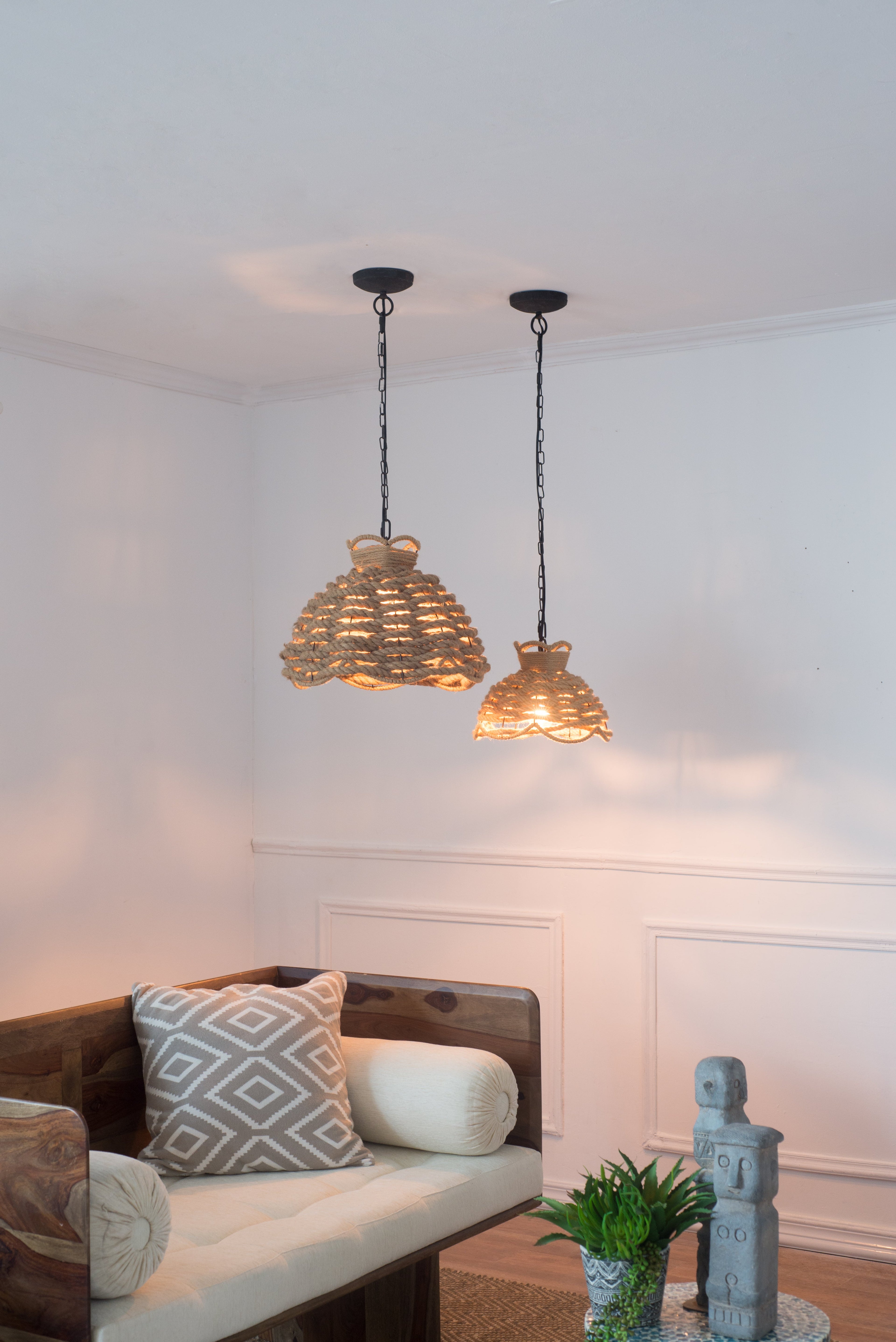 S/2 Rope Woven Chandelier