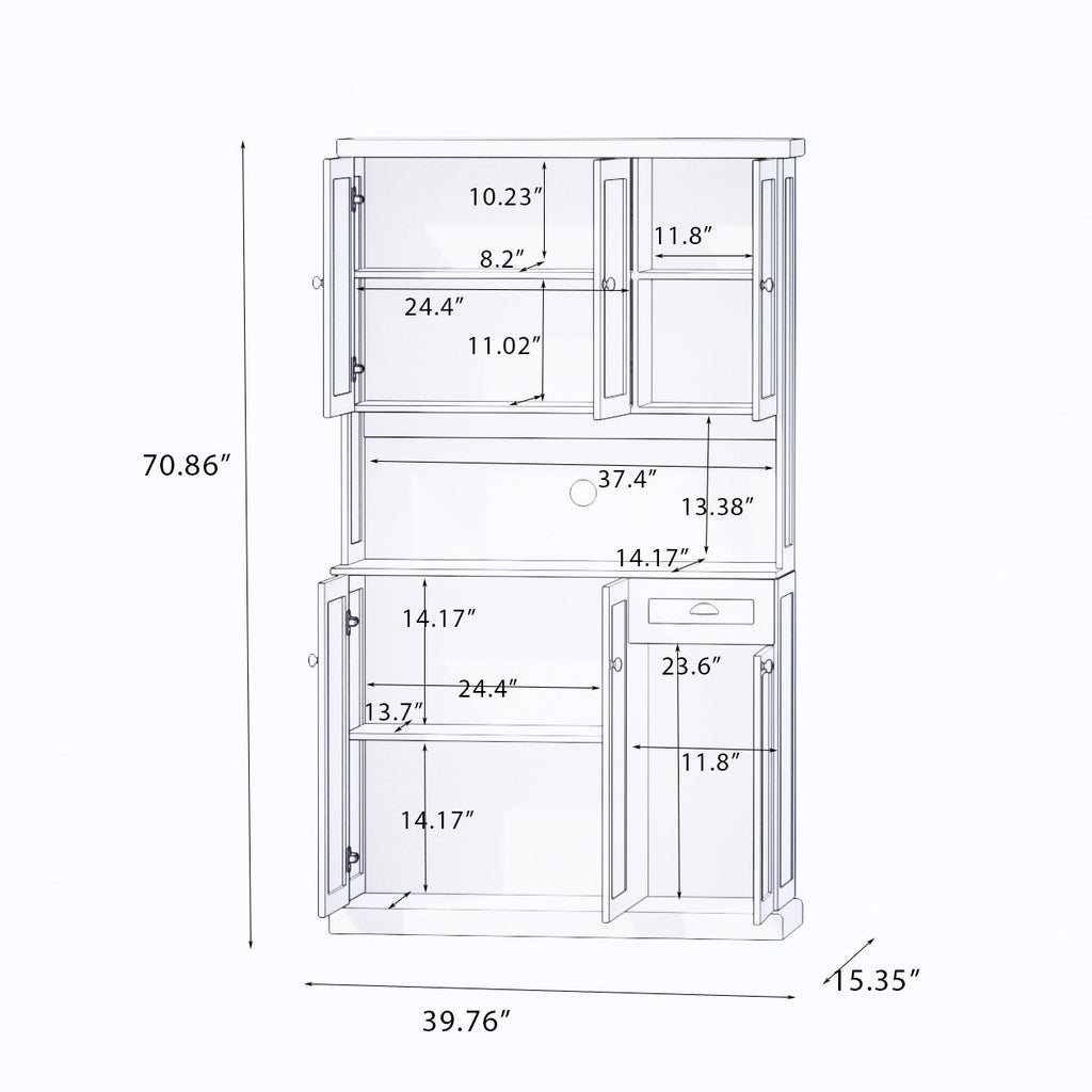 71" Kitchen Pantry Storage Cabinet with Microwave Oven Countertop