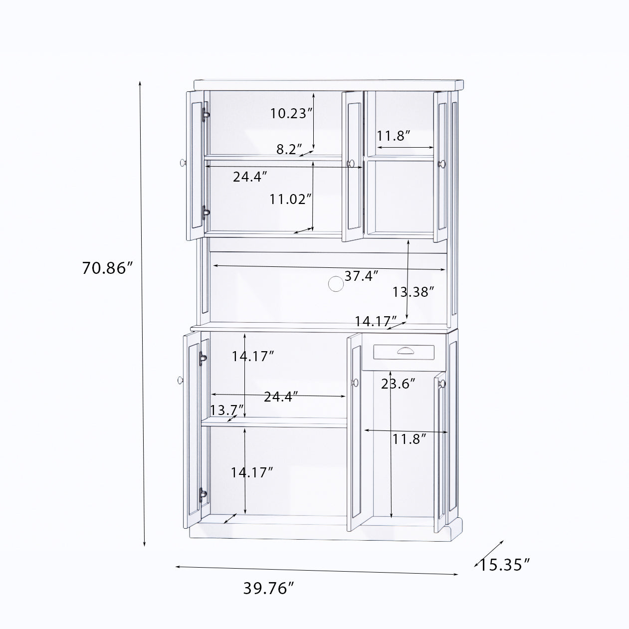 71" Kitchen Pantry Storage Cabinet with Microwave Oven Countertop