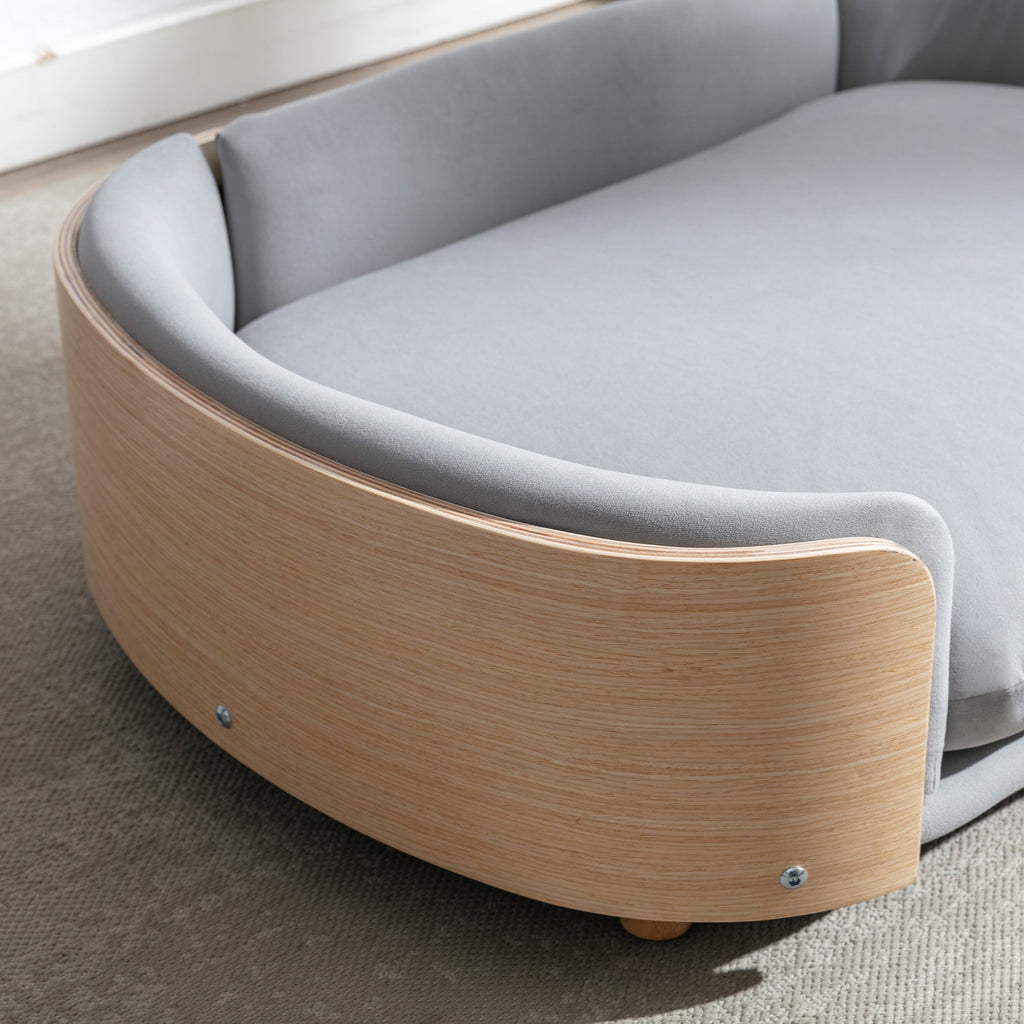 Scandinavian Style Elevated Dog Bed with Solid Wood Legs and Velvet Cushion