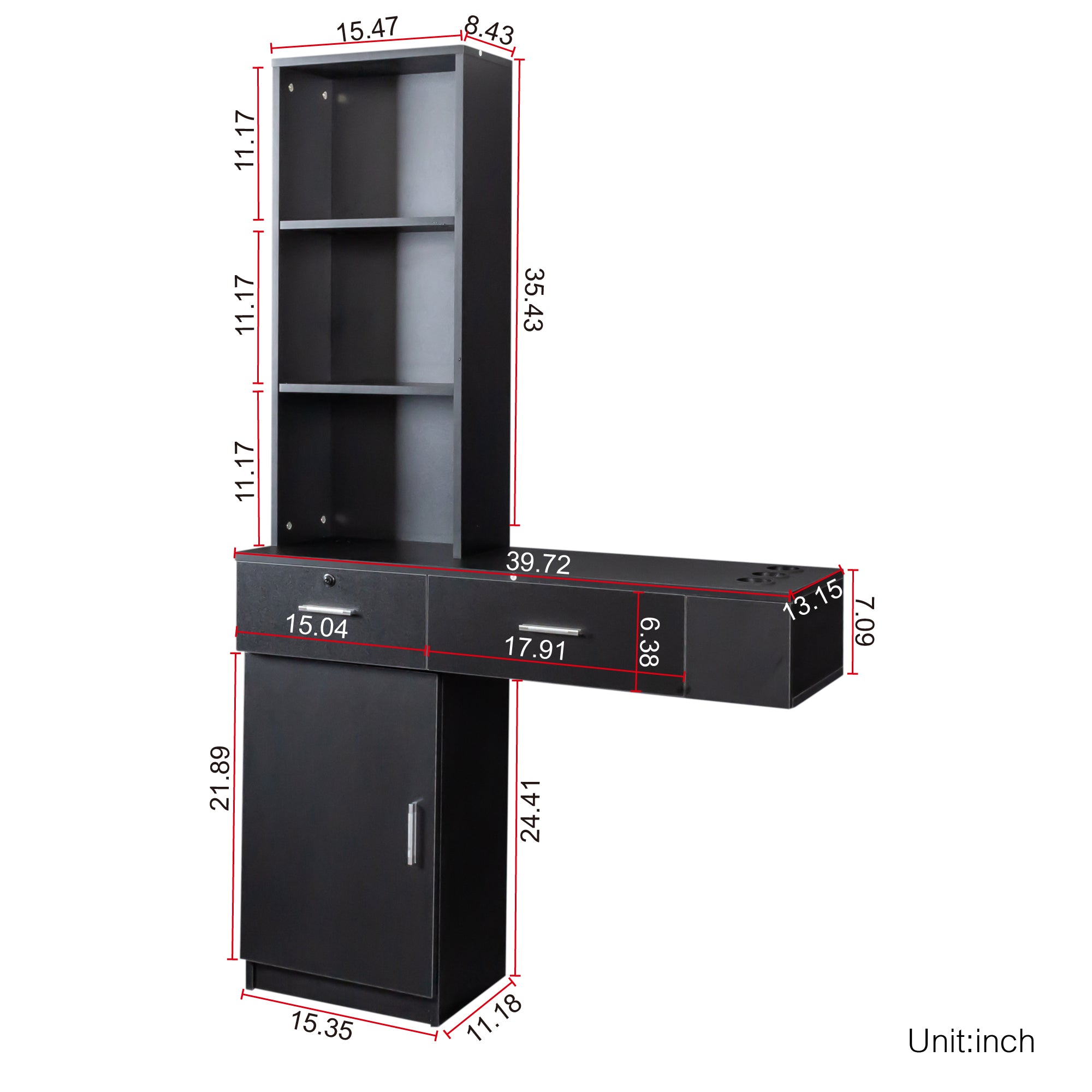 Black Modern Simple Hair Desk with Multi-Layer Storage