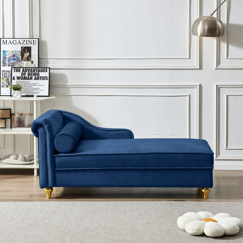 Modern Upholstery Chaise Lounge Chair with Storage Velvet - Navy Blue