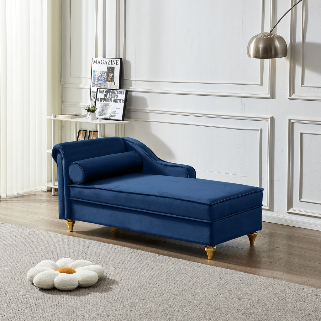 Modern Upholstery Chaise Lounge Chair with Storage Velvet - Navy Blue