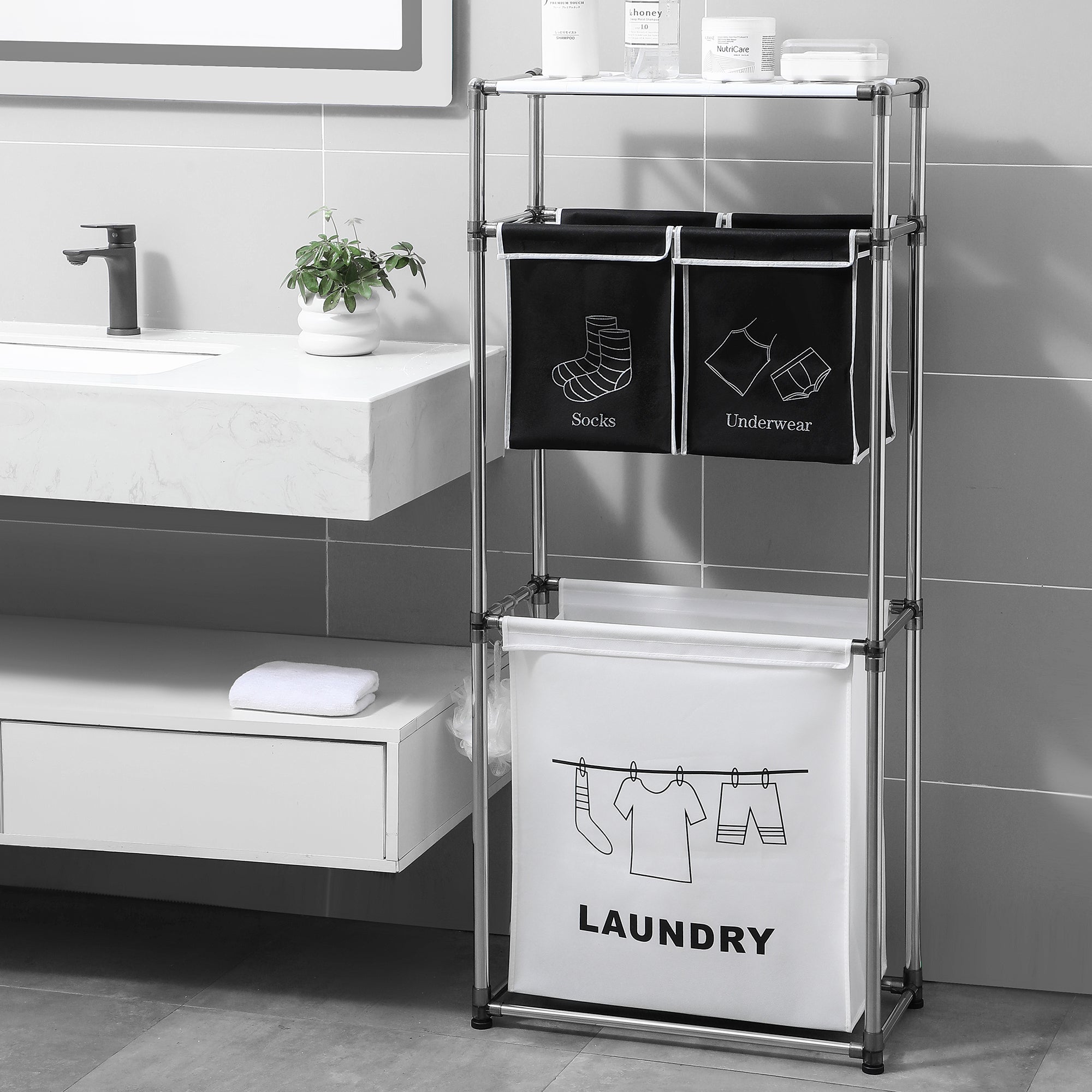 3 Tier Laundry Hamper Sorter with 4 Removable Bags