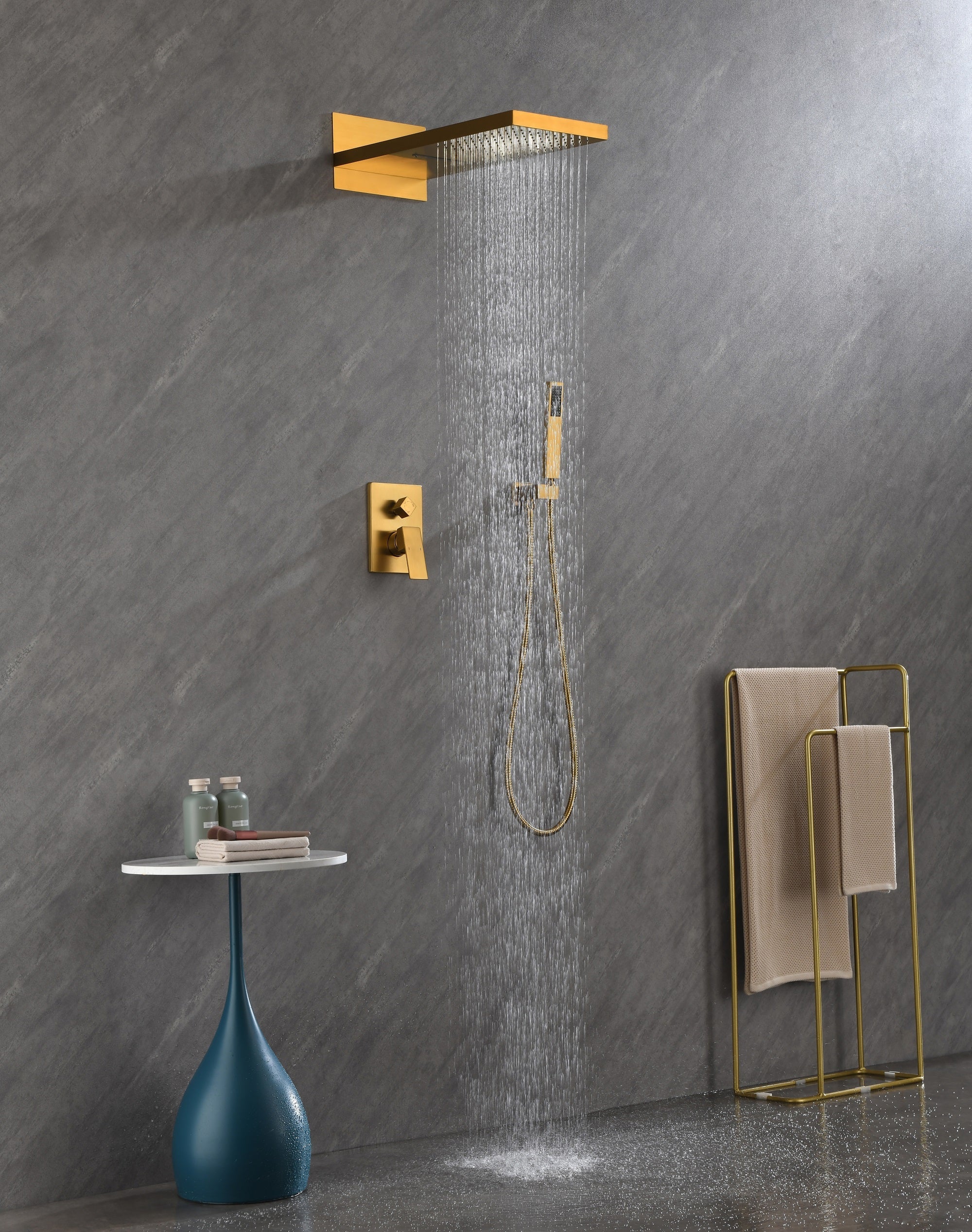 Wall Mounted Shower System with Handheld and Rainfall Head