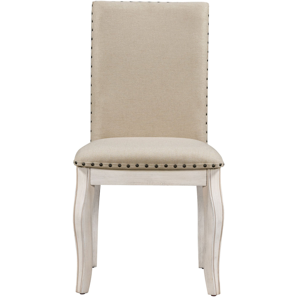 TREXM Set of 2 Dining Chairs - Wood Upholstered with Nailhead