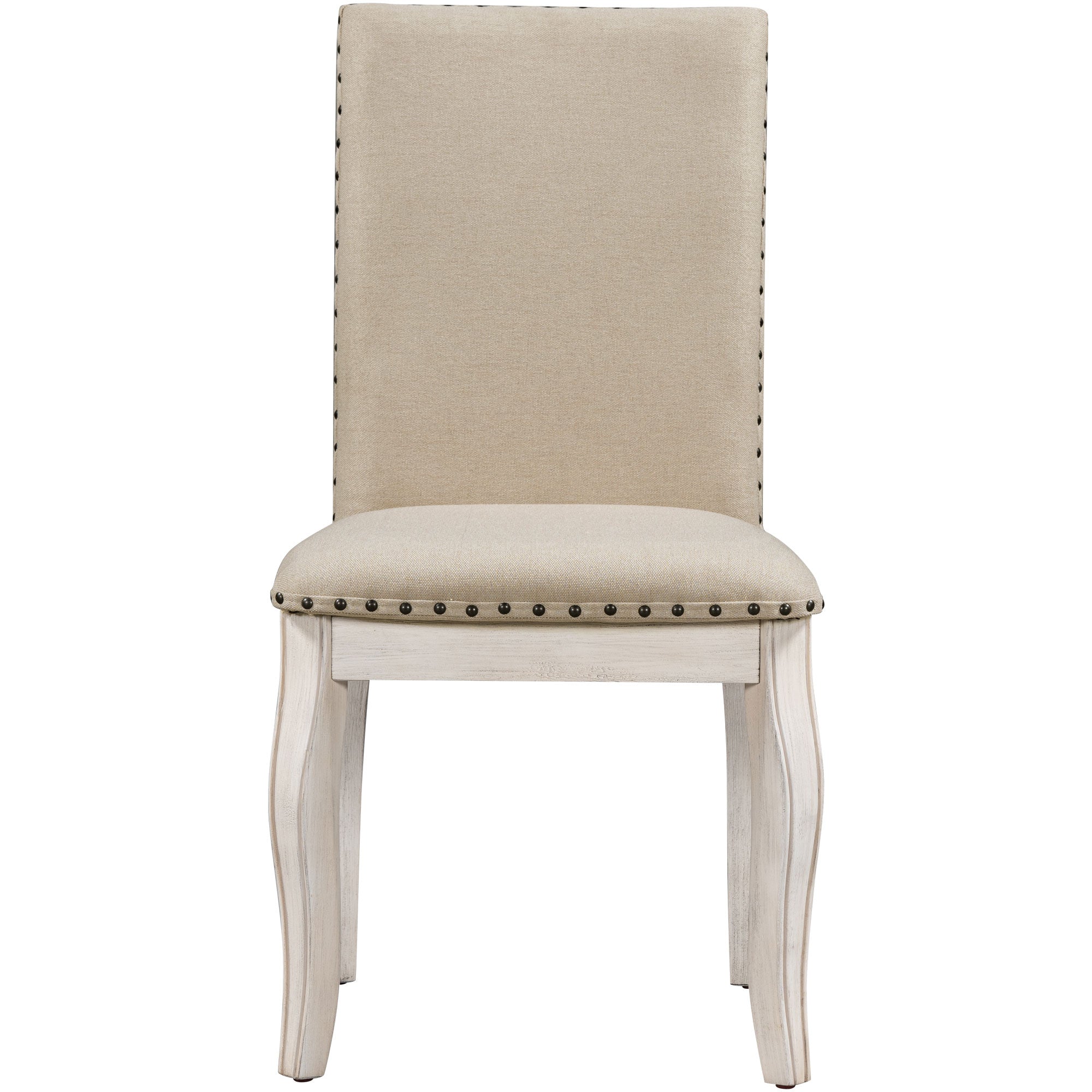 TREXM Set of 2 Dining Chairs - Wood Upholstered with Nailhead