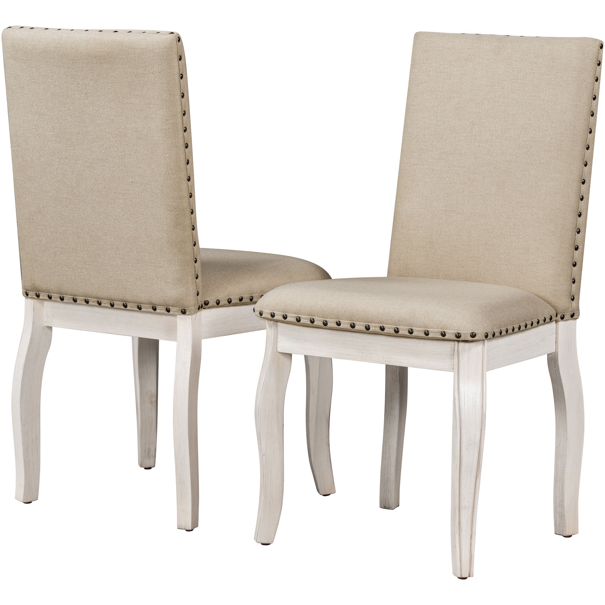 TREXM Set of 2 Dining Chairs - Wood Upholstered with Nailhead