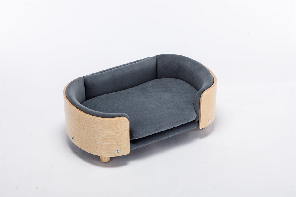 Scandinavian Style Elevated Dog Bed with Velvet Cushion