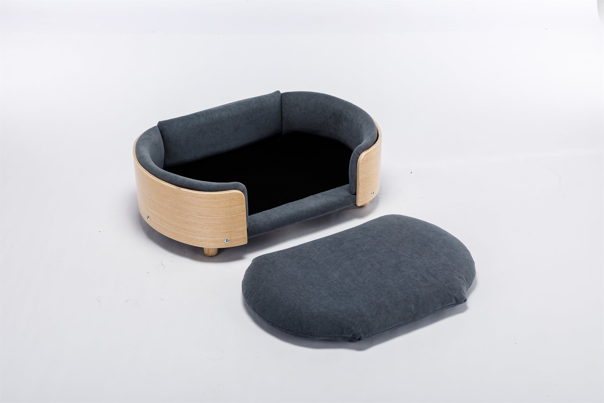 Scandinavian Style Elevated Dog Bed with Velvet Cushion