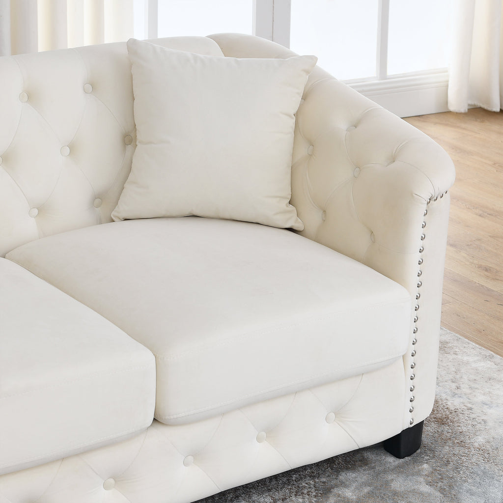 77-Inch Modern Chesterfield Velvet Sofa