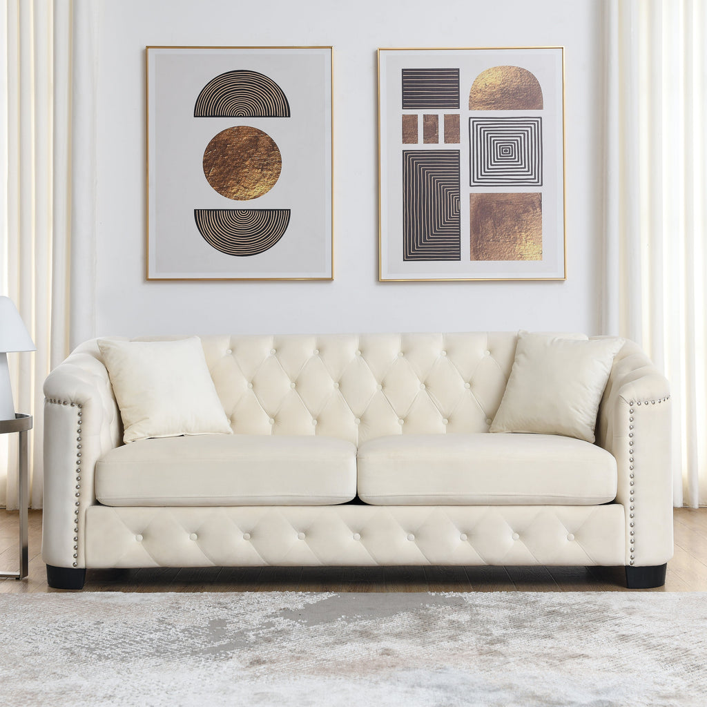 77-Inch Modern Chesterfield Velvet Sofa