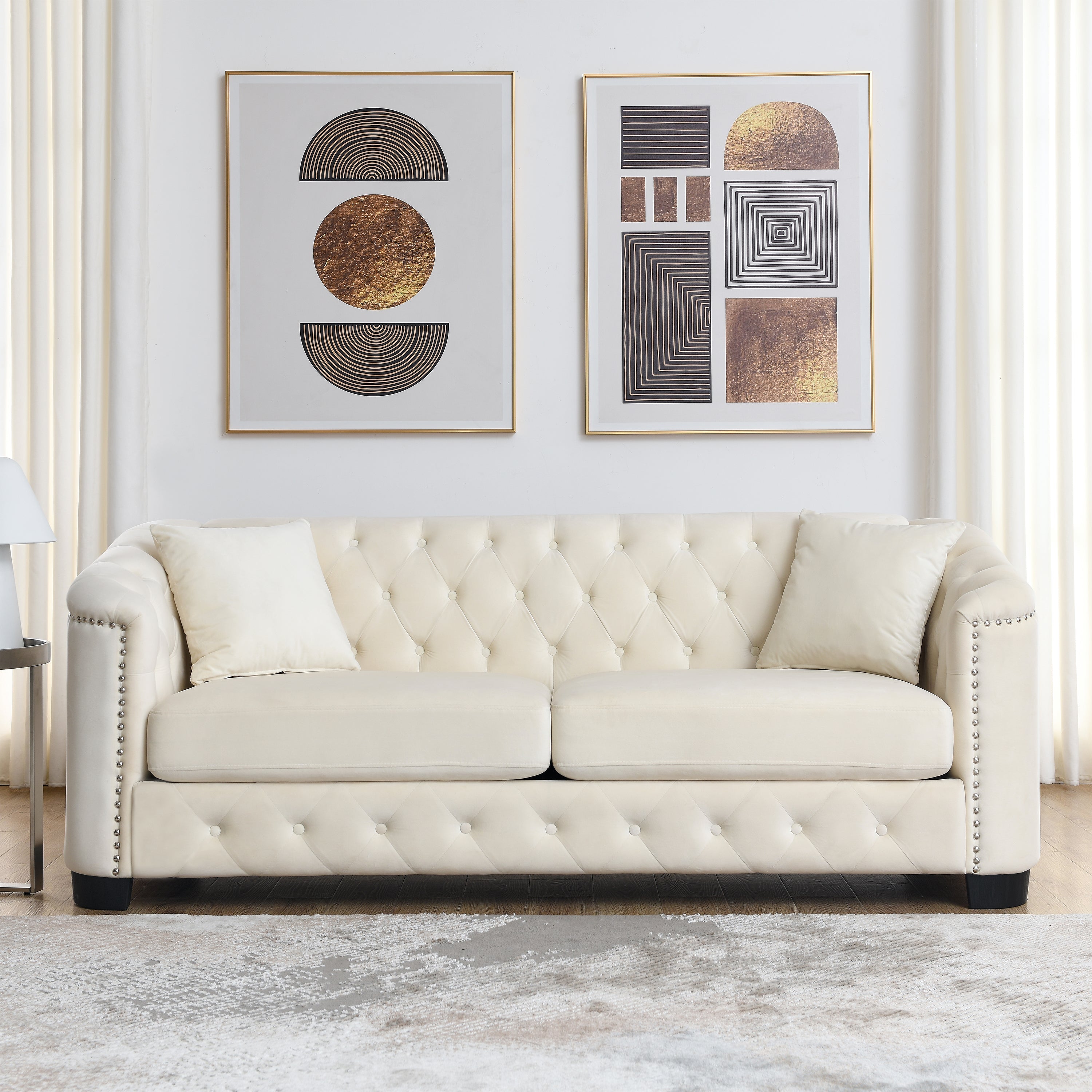 77-Inch Modern Chesterfield Velvet Sofa