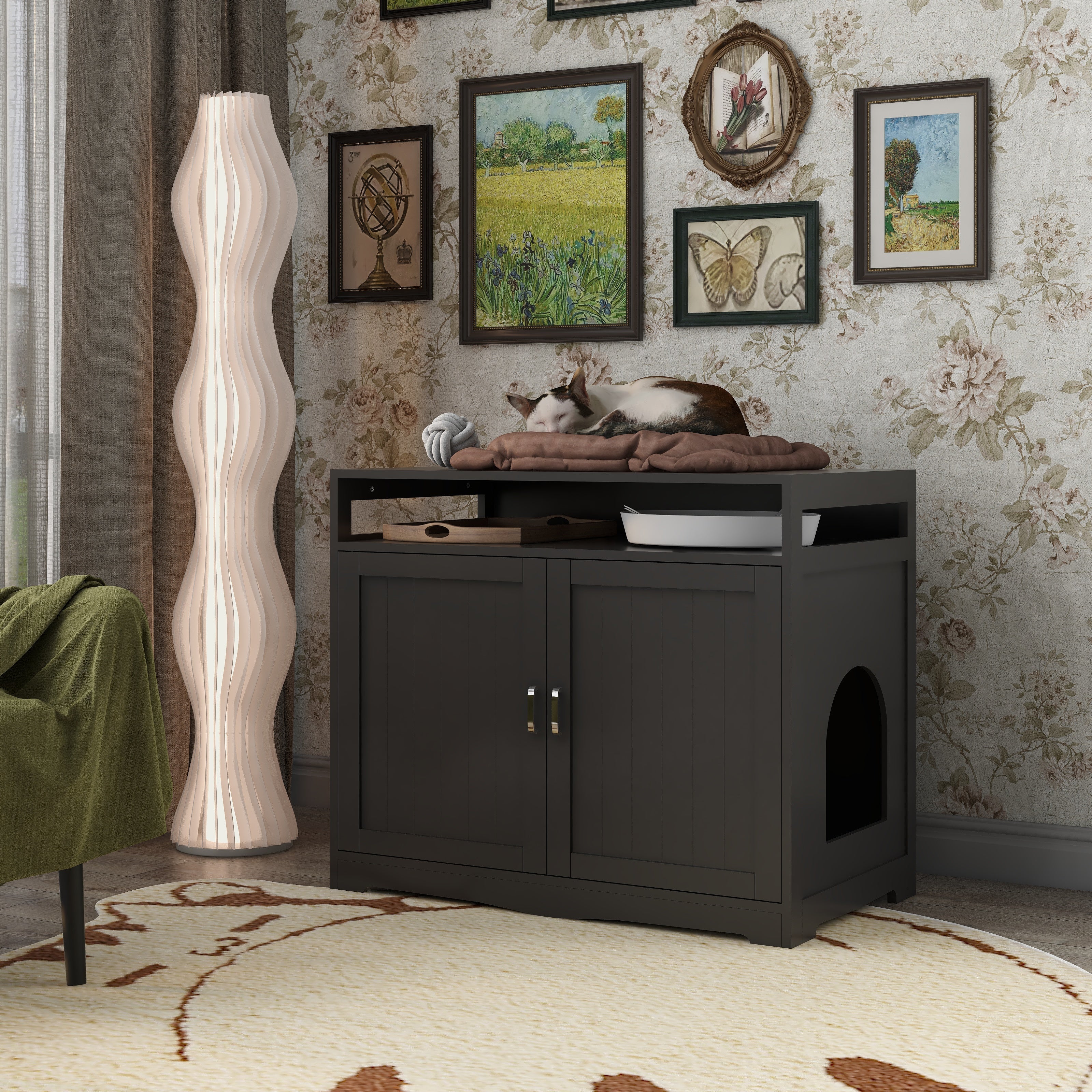 Litter Box Enclosure - Cat Litter Box Furniture with Hidden Plug
