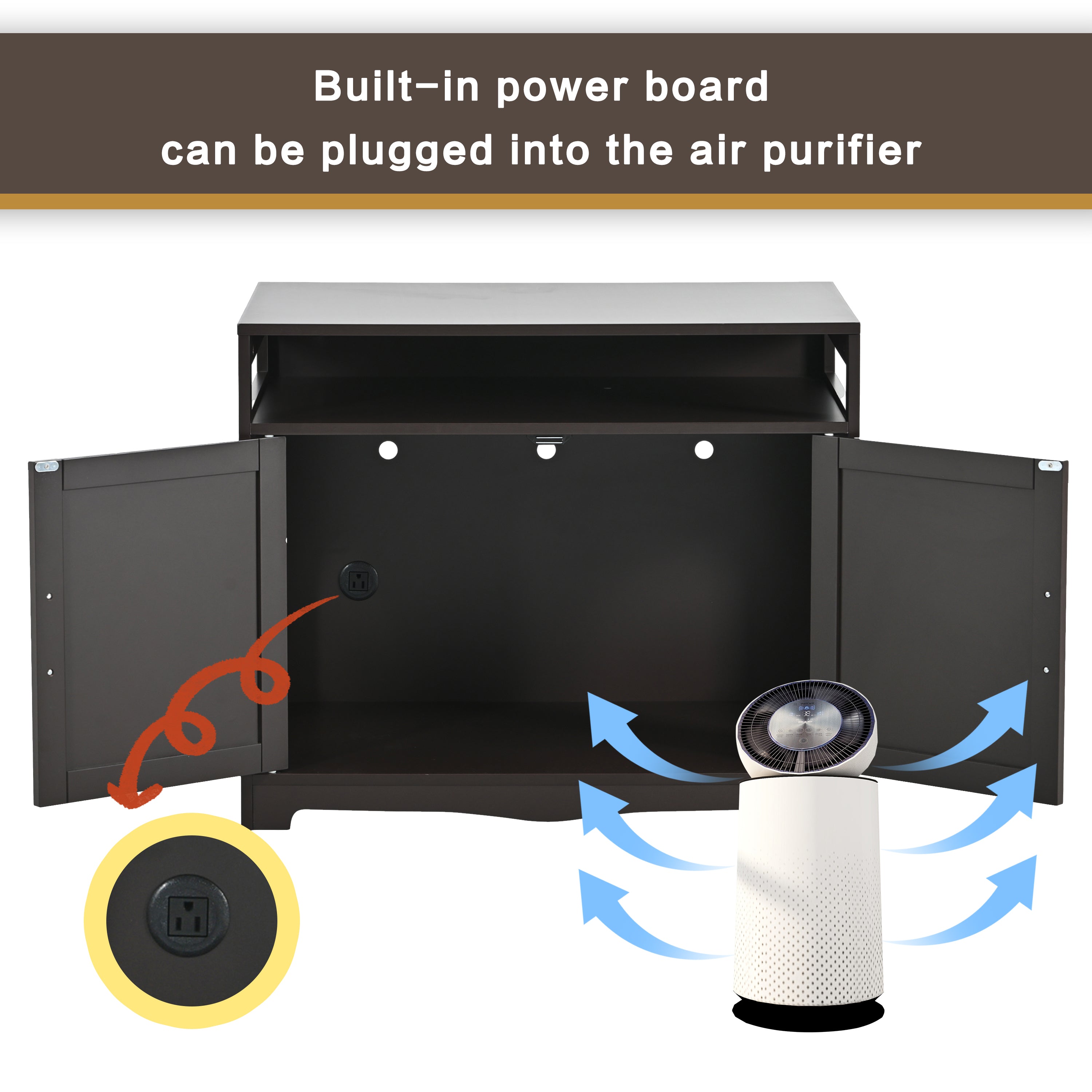 Litter Box Enclosure - Cat Litter Box Furniture with Hidden Plug