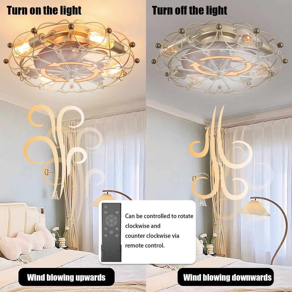 Low Profile Caged Ceiling Fan with Lights Remote Control
