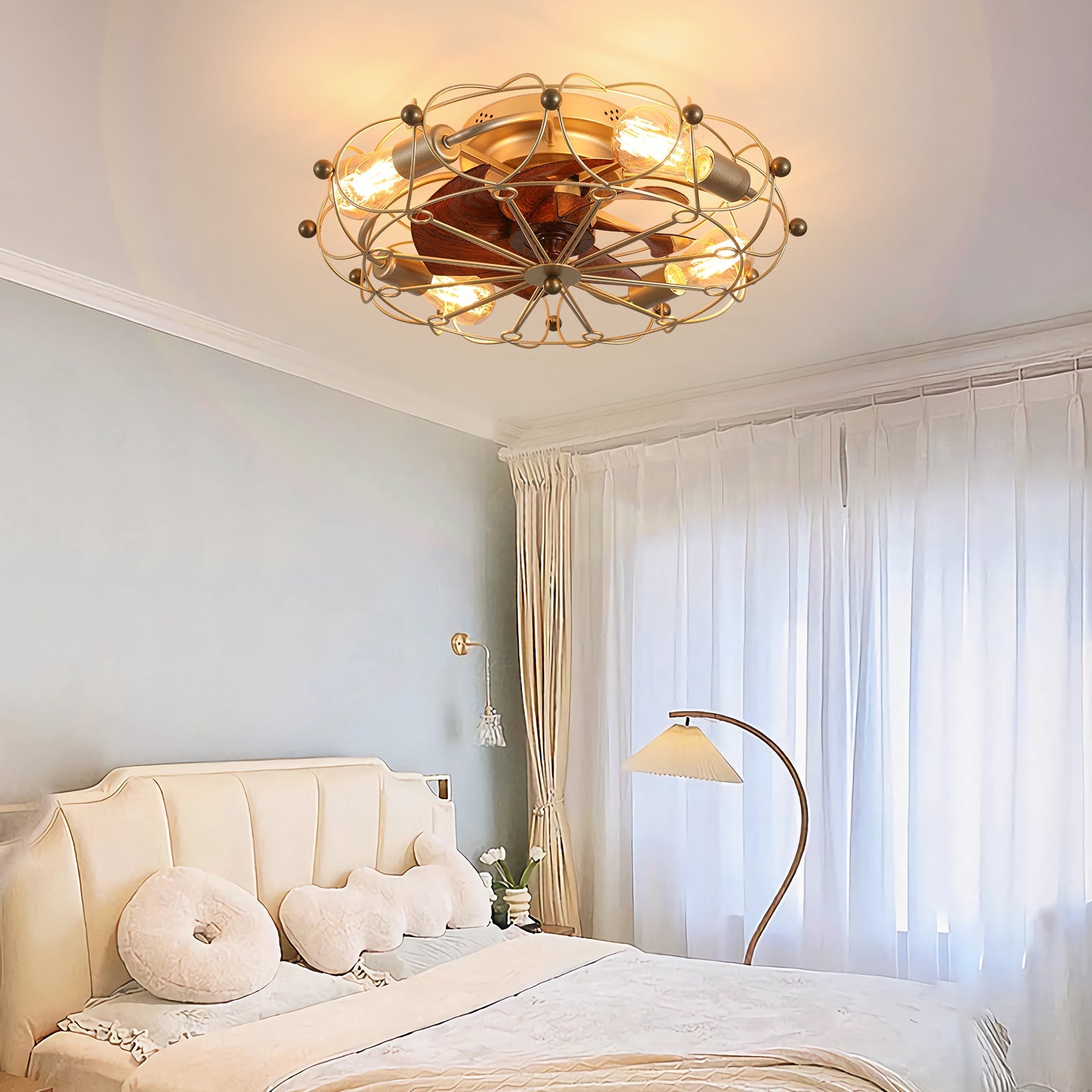 Low Profile Caged Ceiling Fan with Lights Remote Control