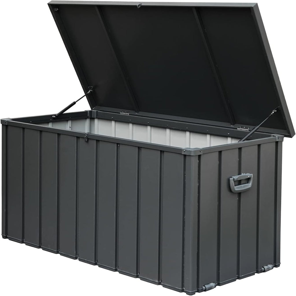 100 Gallon Outdoor Storage Deck Box - Waterproof, Lockable, Dark Gray