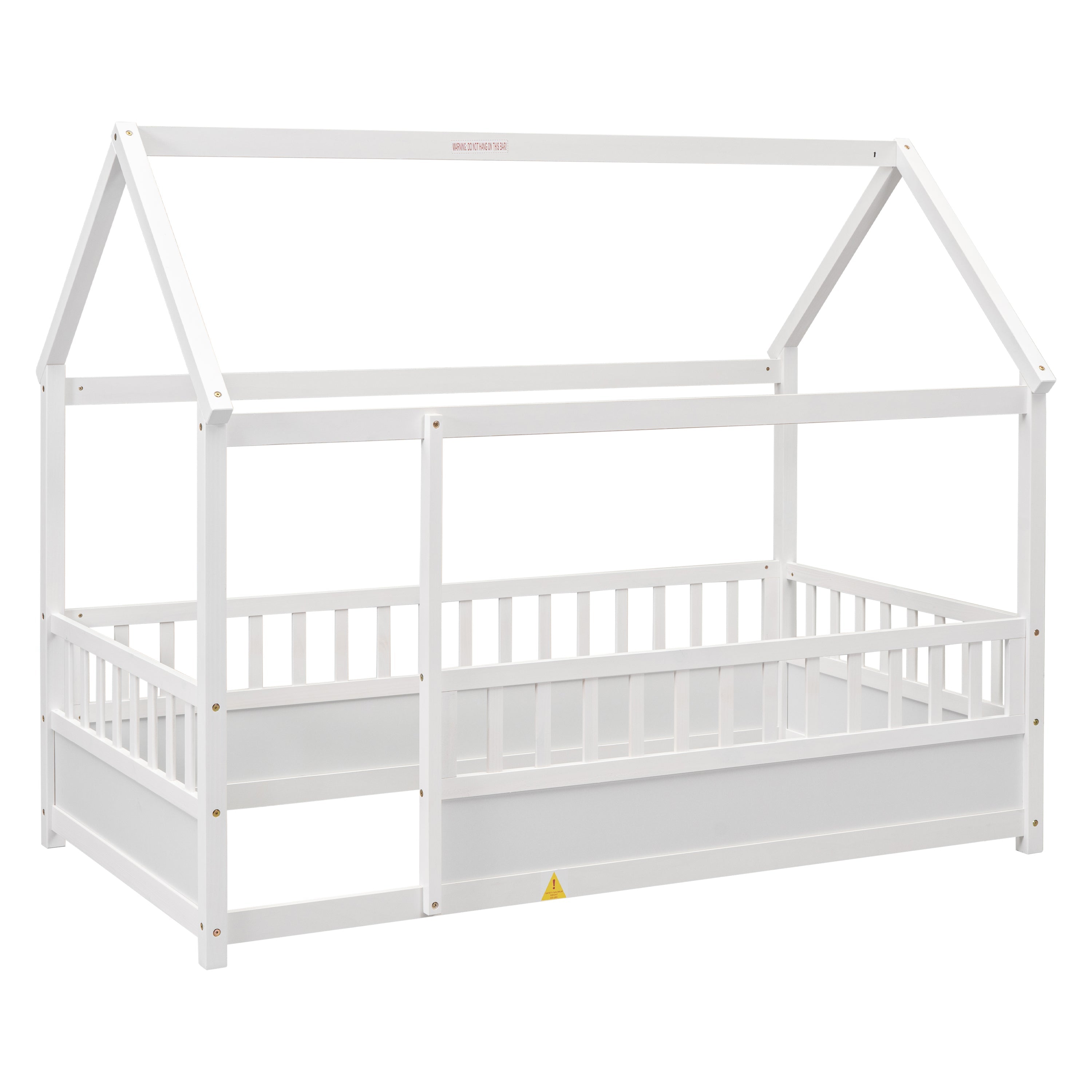 Twin Size Floor Wooden Bed with House Roof Frame