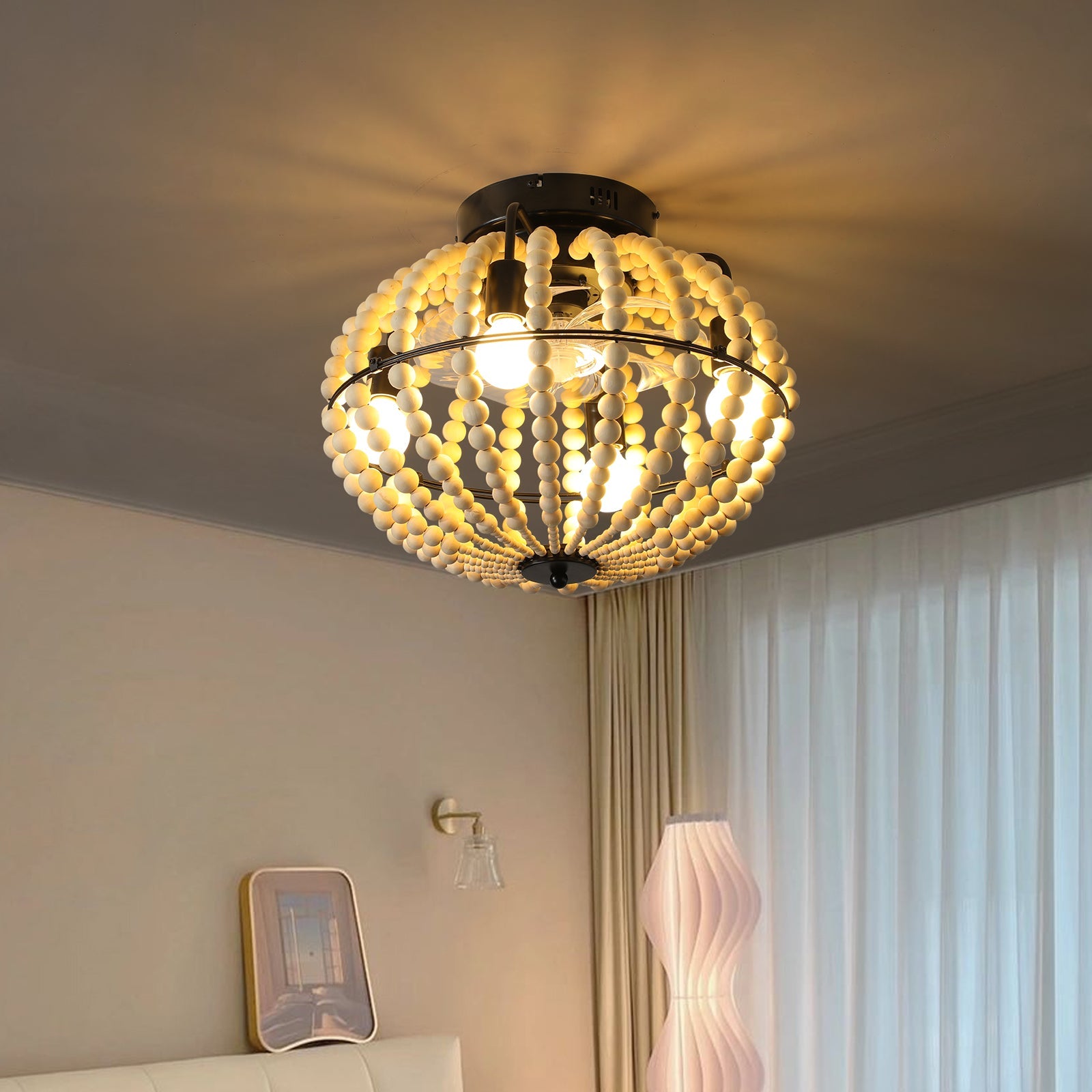 18" Bohemian Wood Beaded Ceiling Fan with Light
