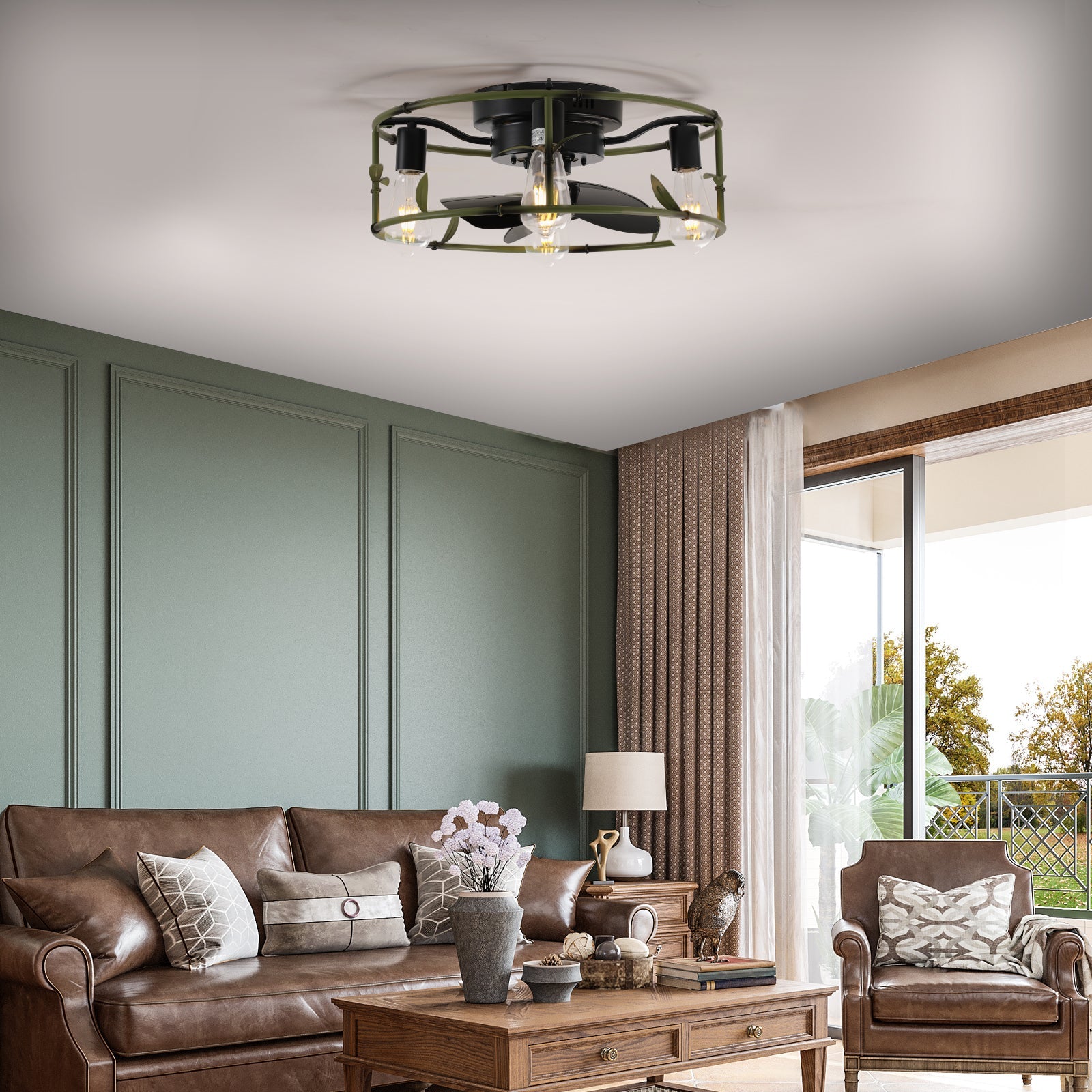 19" Green Industrial Ceiling Fan with Light