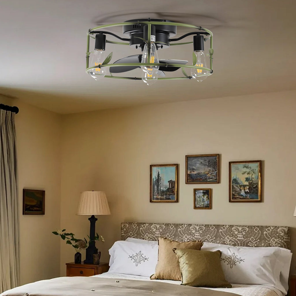 19" Green Industrial Ceiling Fan with Light