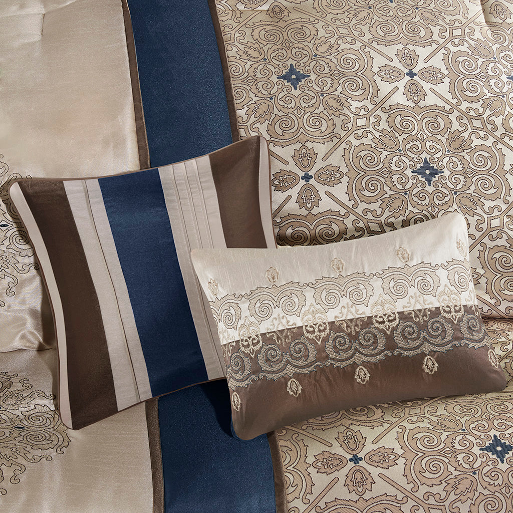 Queen 7 Piece Jacquard Comforter Set with Throw Pillows