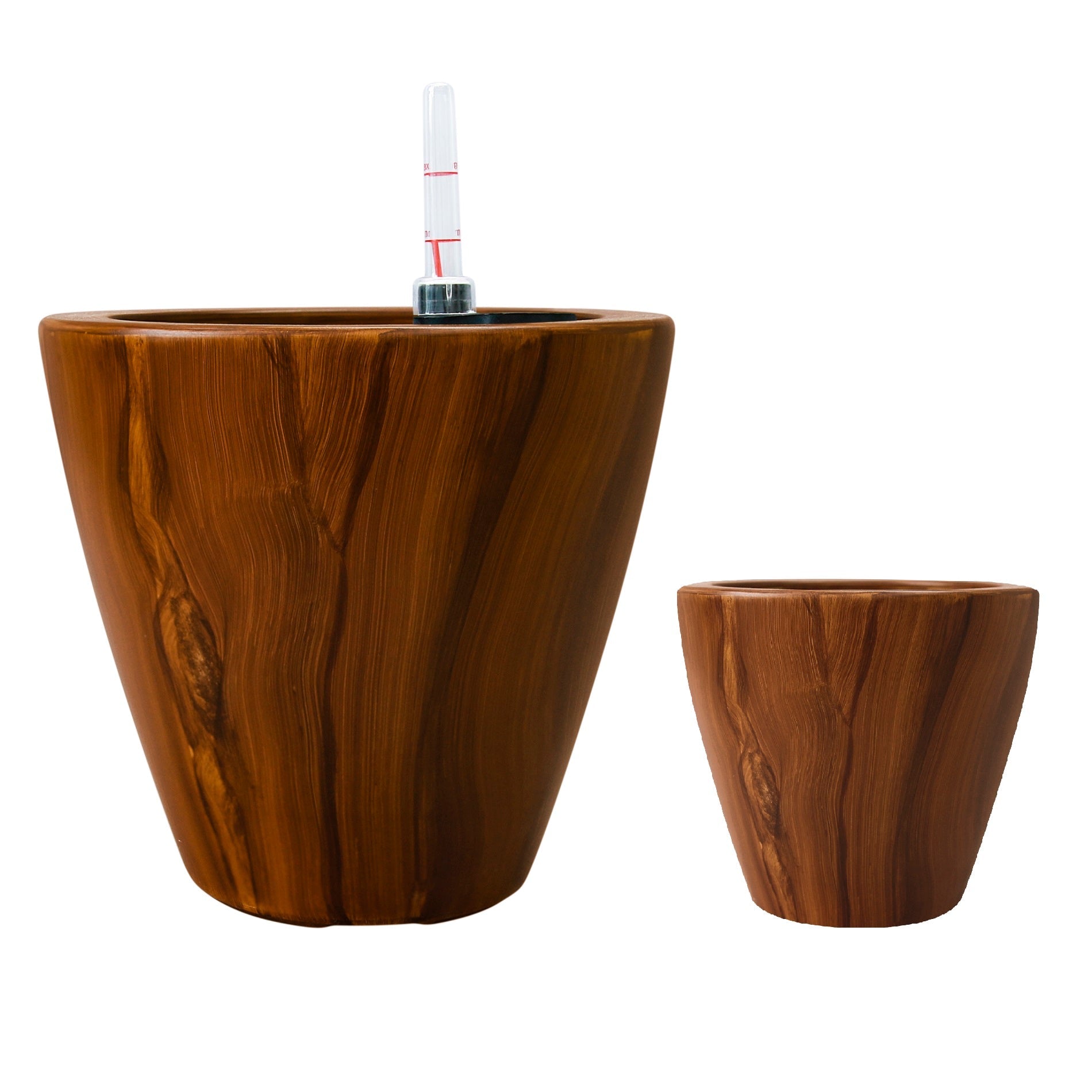 2-Pack 10 in. Dark Wood Plastic Self-Watering Planter Pot