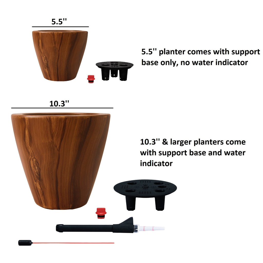 2-Pack 10 in. Dark Wood Plastic Self-Watering Planter Pot