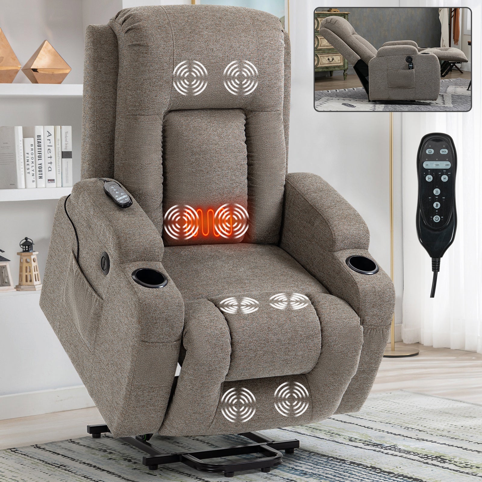 Power Lift Recliner Chair with Massage and Heat - ComfortMAX