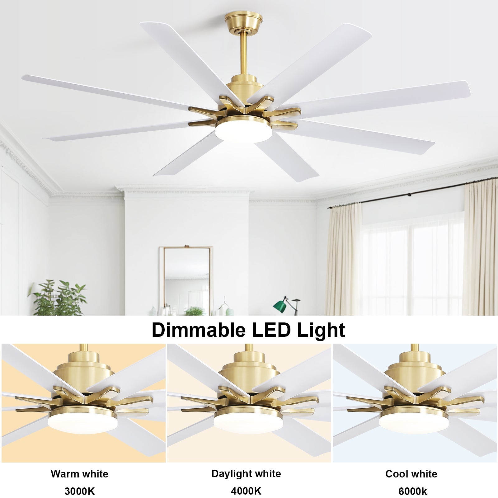 66 Inch Modern Smart Ceiling Fan with Reversible DC Motor and LED Light