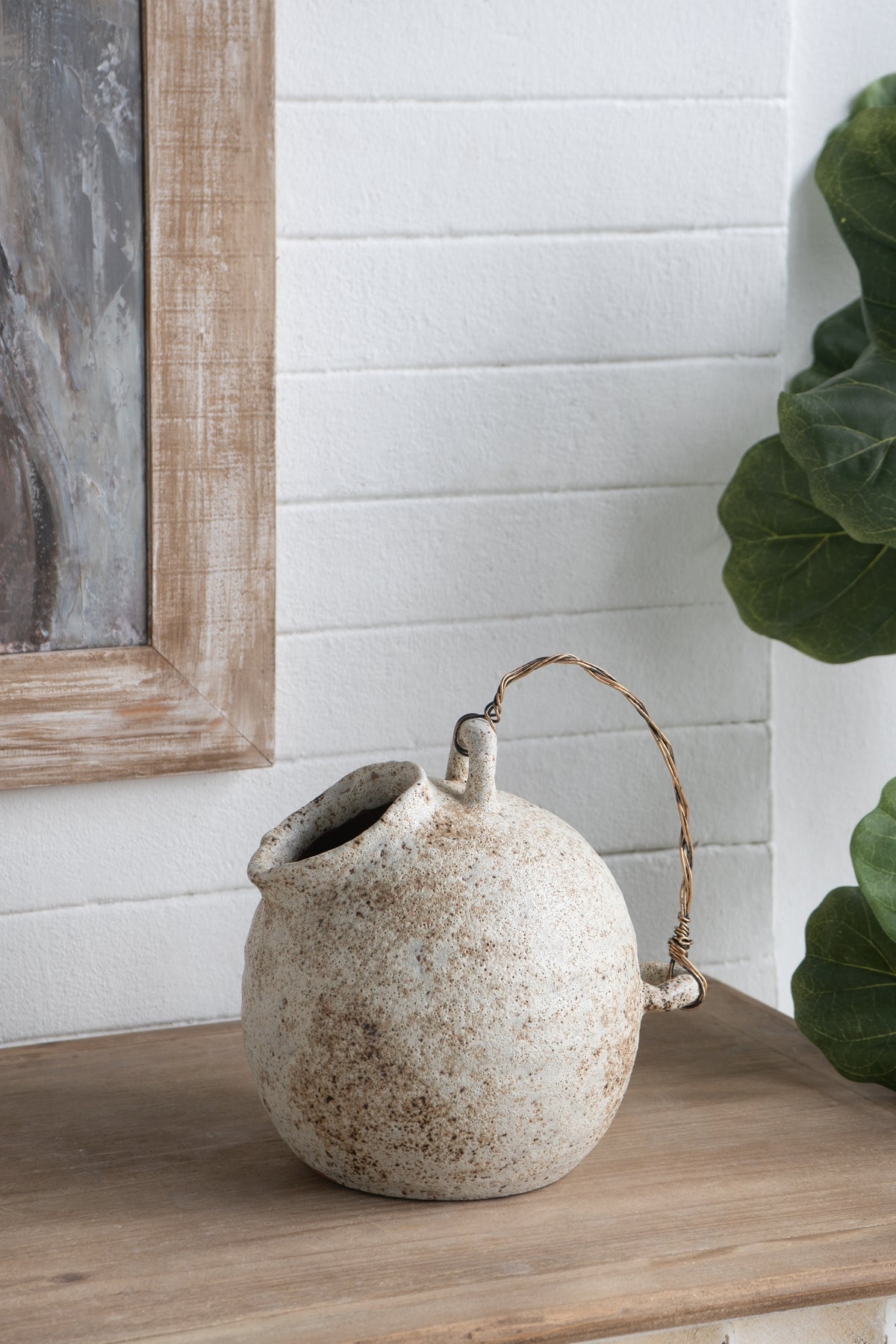 9.8x8.3x10.3" Hand-Pulled Decorative Ceramic Jug with Worn Finish