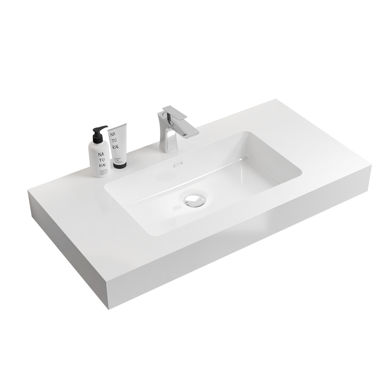 BB02-36-101 Integrated Solid Surface Basin Without Drain and Faucet, Glossy