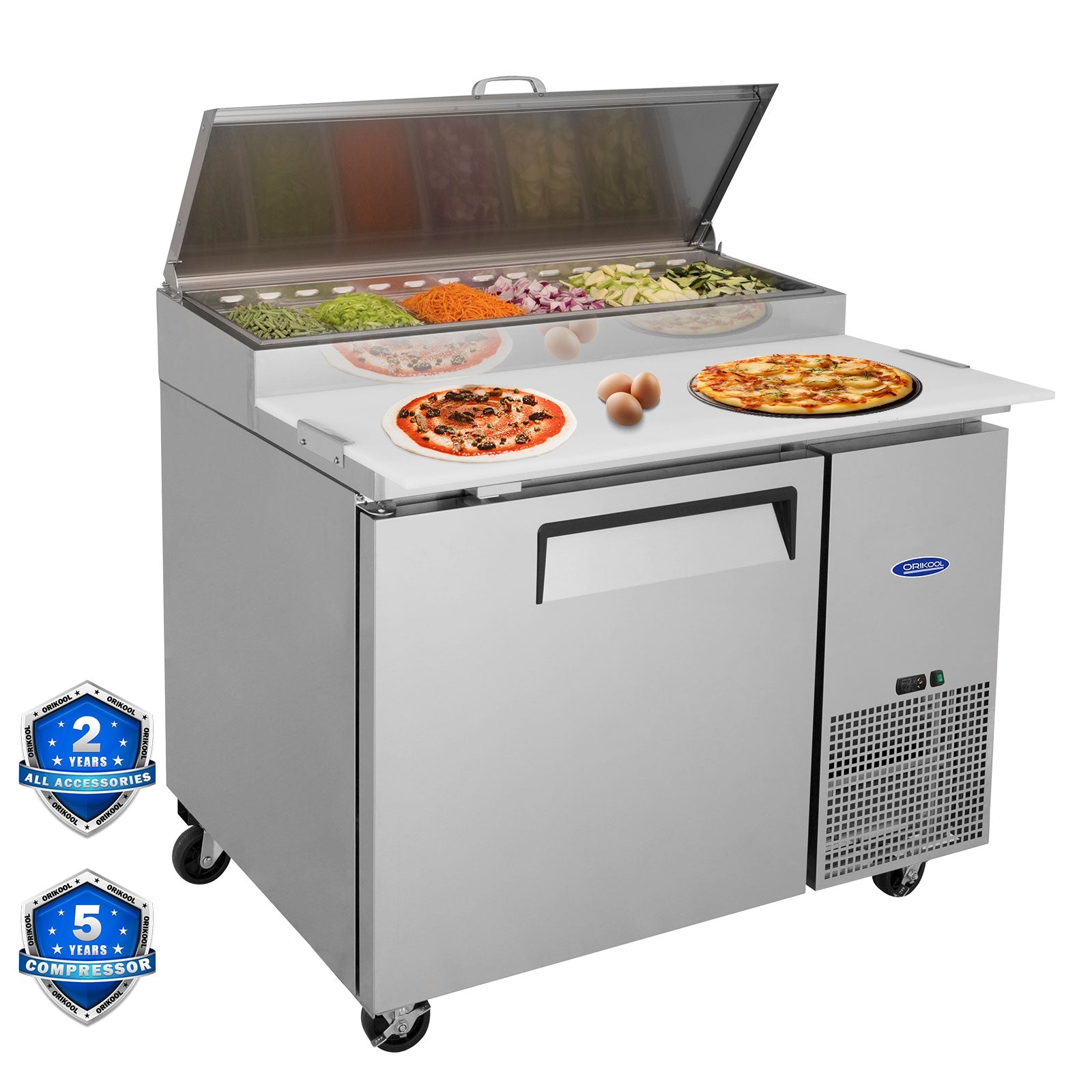 Orikool 44 Inch Commercial Pizza Prep Table with Refrigerator
