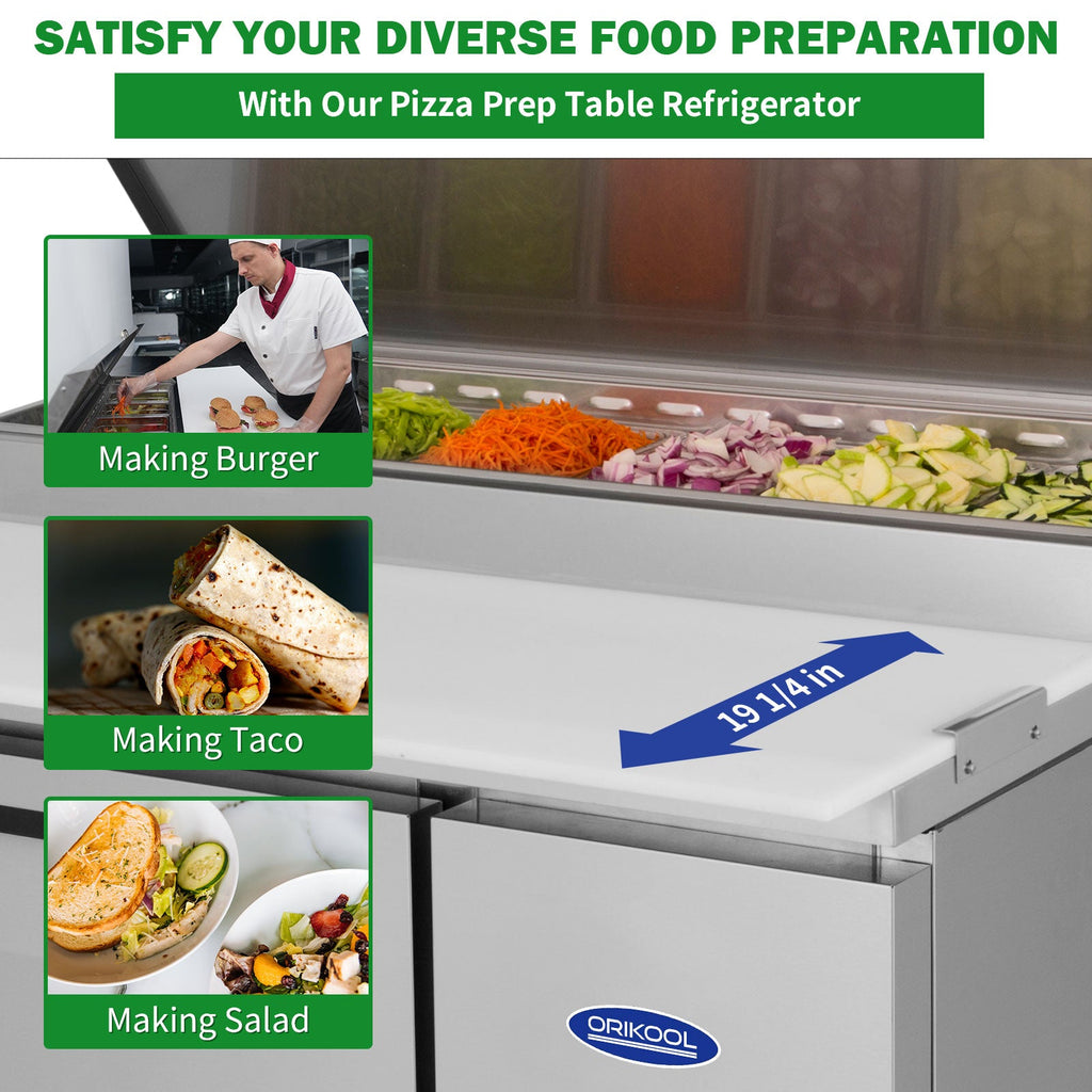 Orikool 44 Inch Commercial Pizza Prep Table with Refrigerator