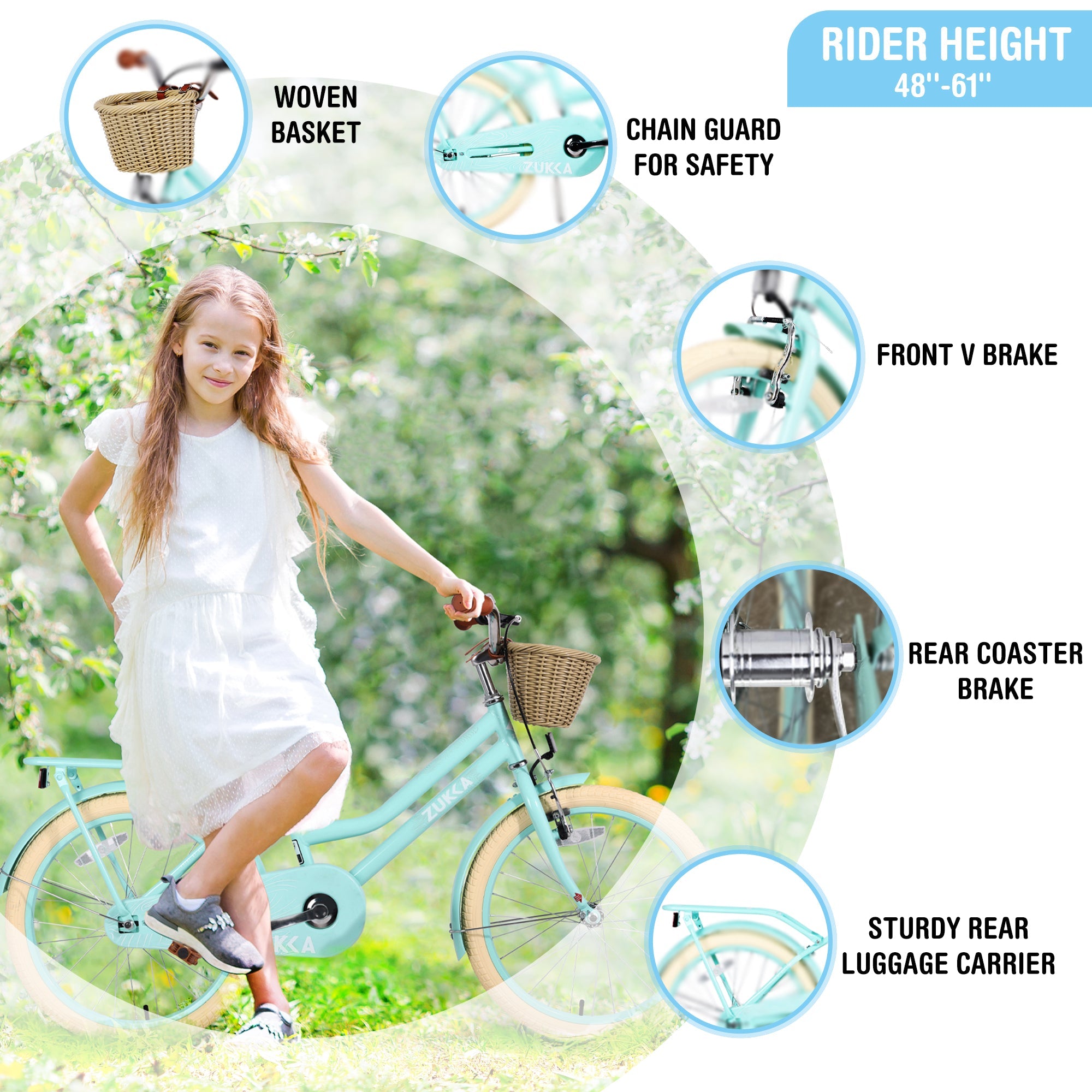 Girls Bike with Basket for 7-10 Years Old Kids - 20 Inch Wheel