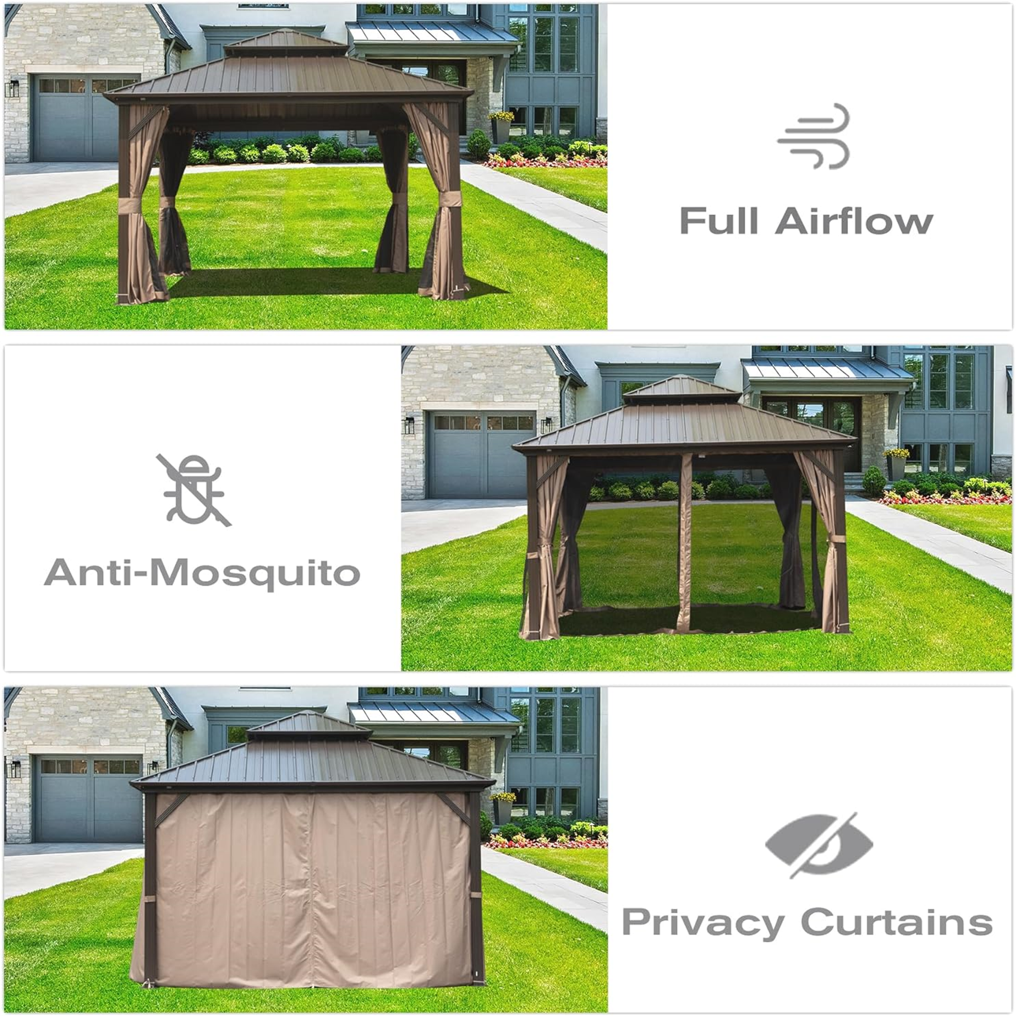 8' x 8' Hardtop Gazebo with Aluminum Frame and Double Roof Canopy