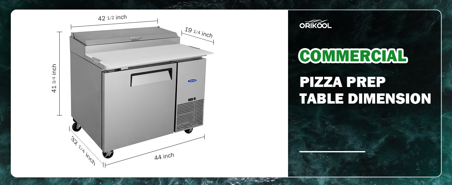 Orikool 44 Inch Commercial Pizza Prep Table with Refrigerator