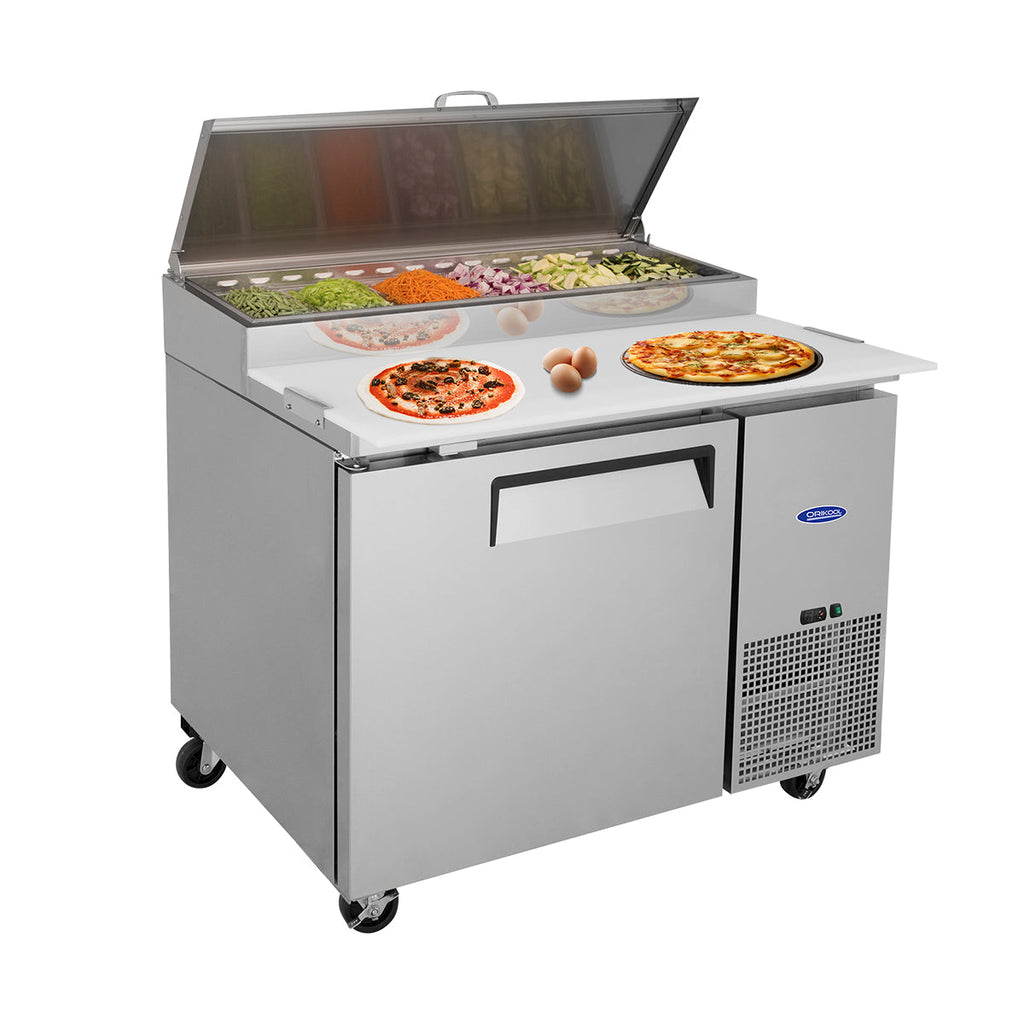 Orikool 44 Inch Commercial Pizza Prep Table with Refrigerator