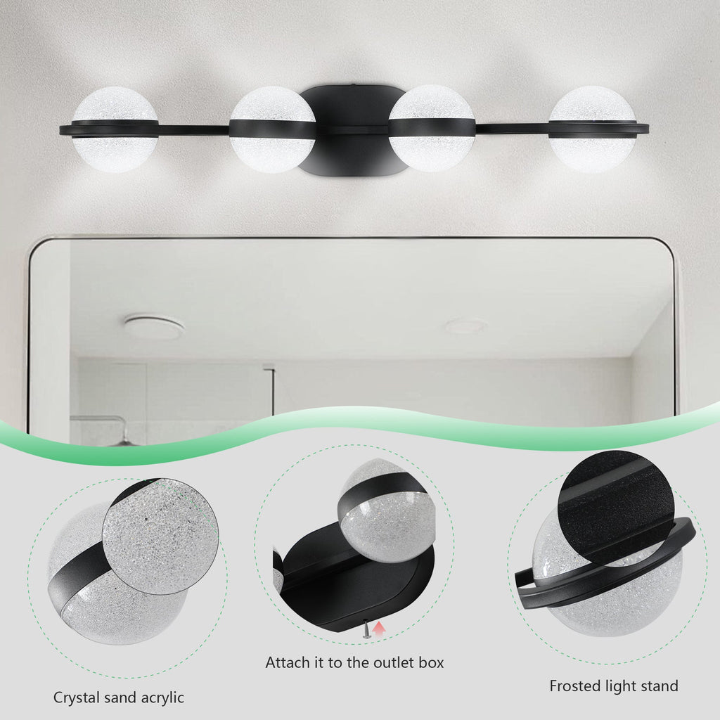 30" Black Minimalist LED Bathroom Vanity Light
